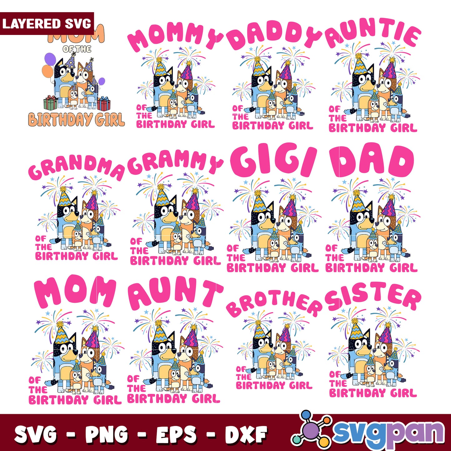 Bluey Birthday Family SVG Bundle