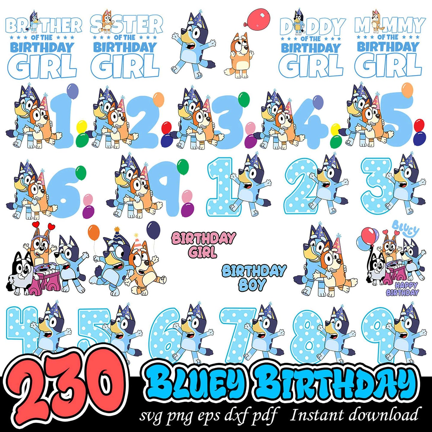 Bluey Birthday SVG Bundle Instant Download