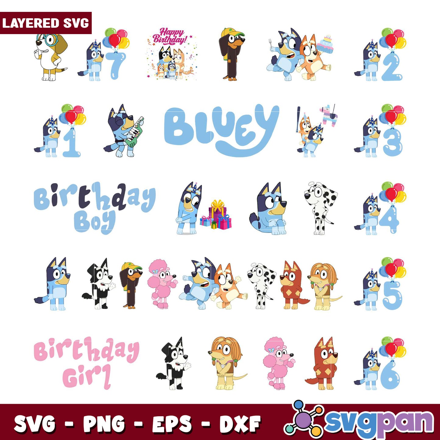 Bluey Birthday SVG Bundle Layered Designs