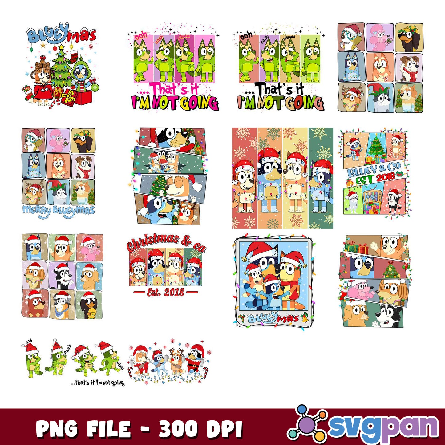 Bluey Christmas Bundle PNG Festive Art 300 DPI