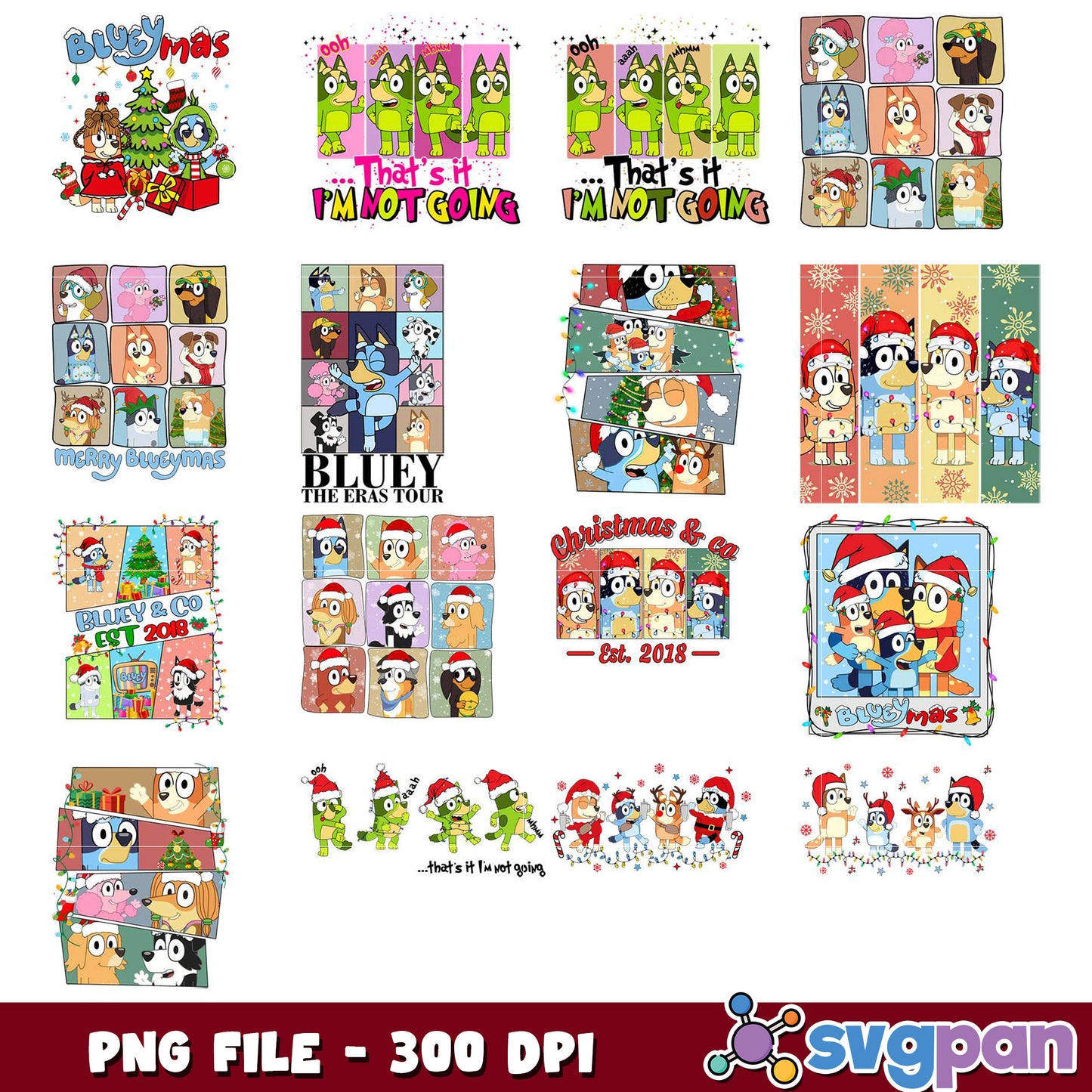 Bluey Christmas PNG Bundle - 300 DPI