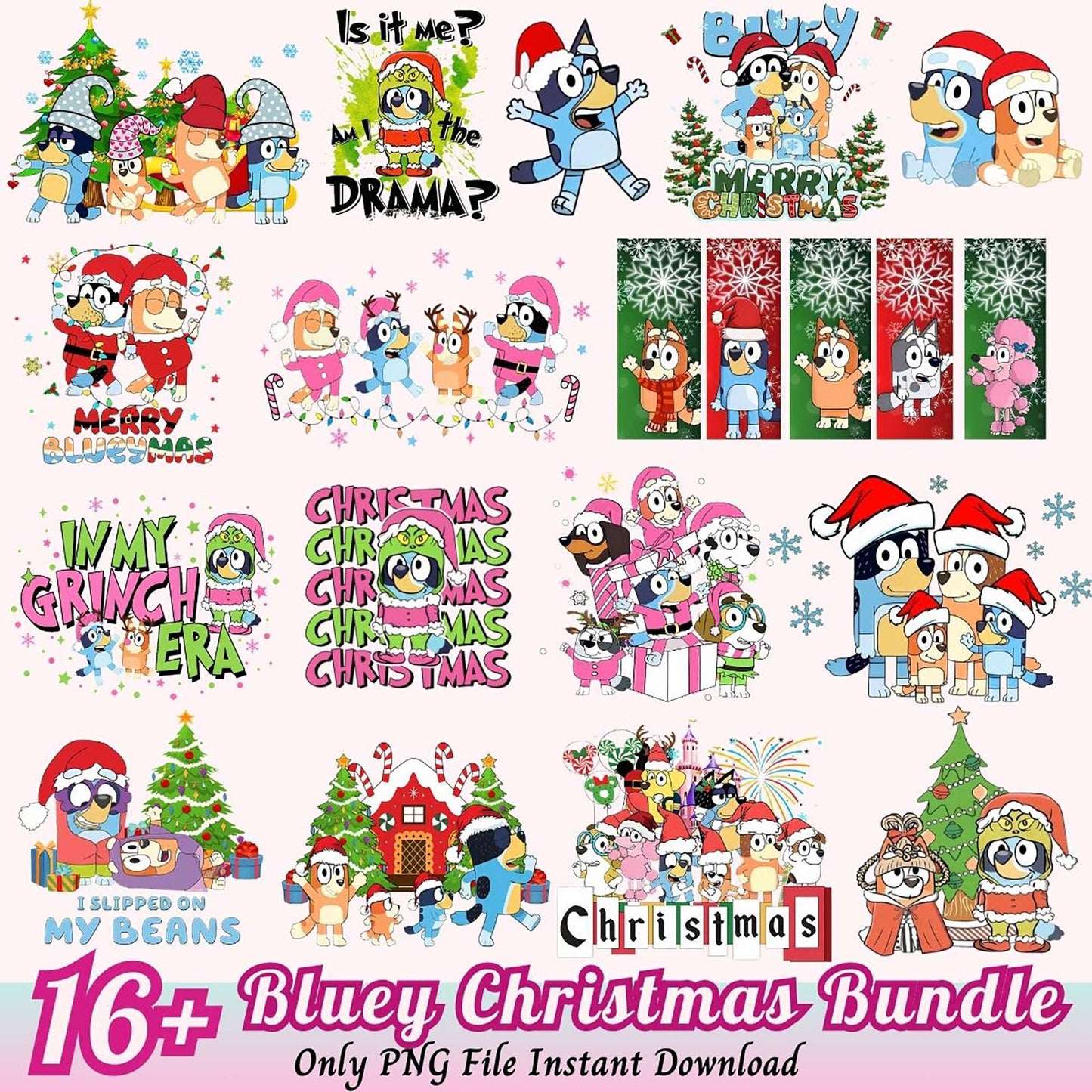 Bluey Christmas PNG Bundle 16+ Designs