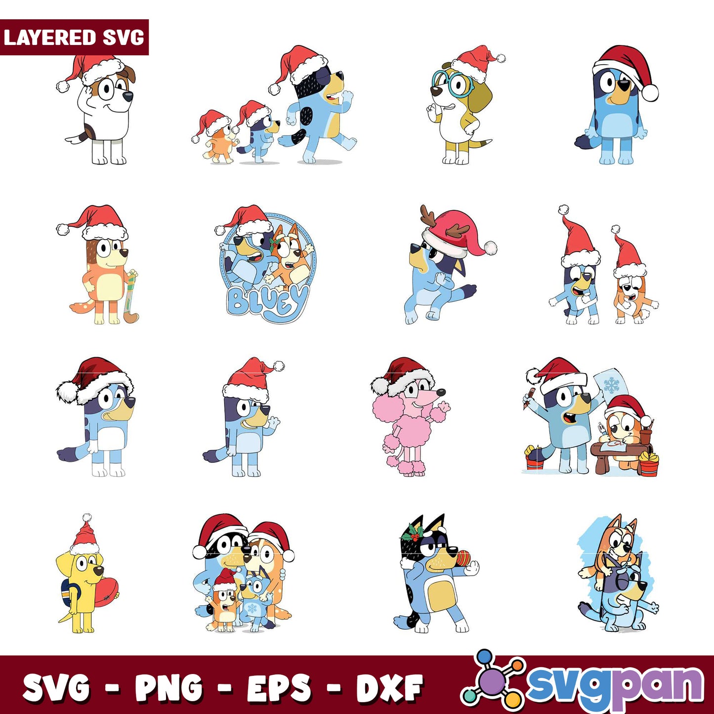 Bluey Christmas SVG Bundle Layered PNG, EPS, DXF