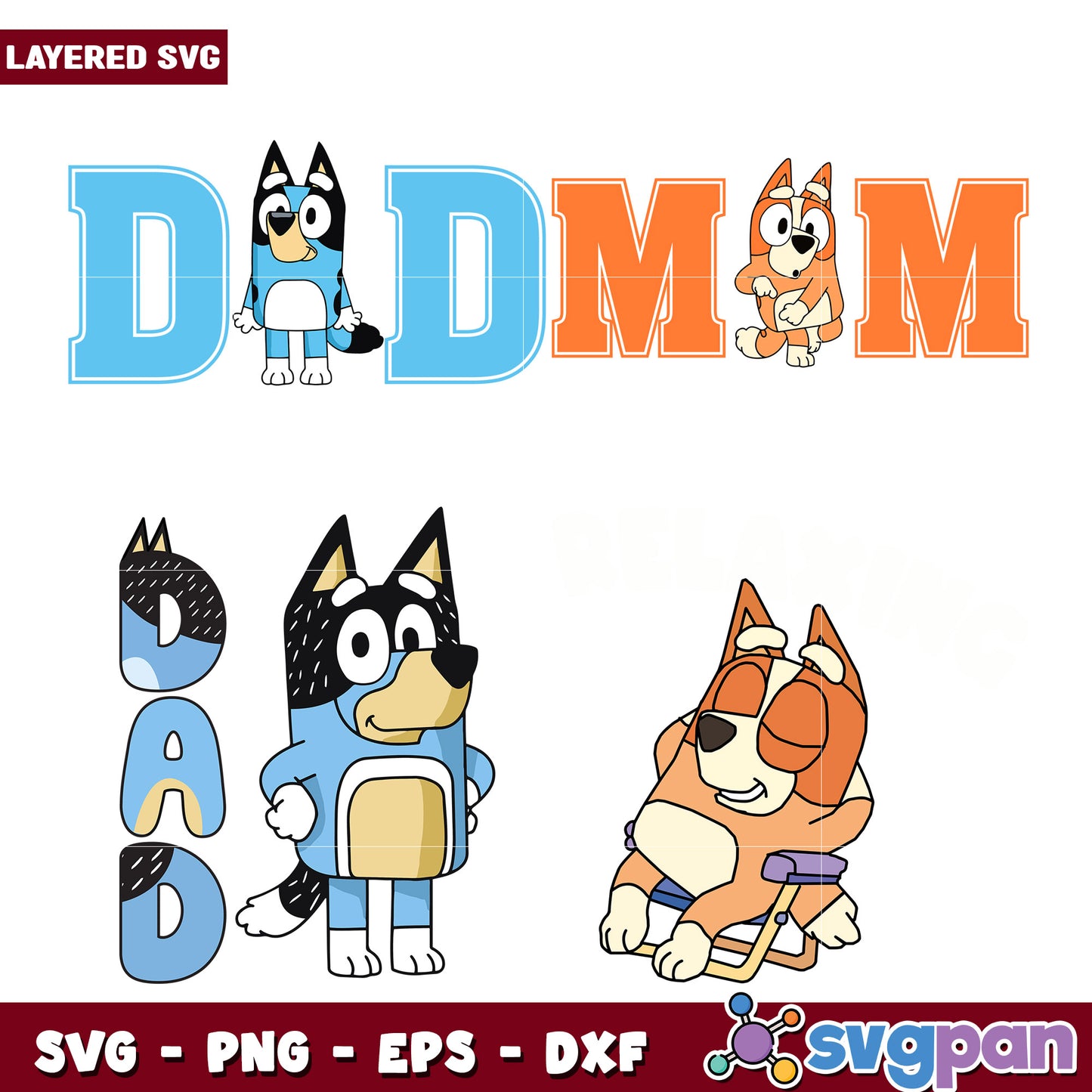 Bluey Dad Mom SVG Bundle