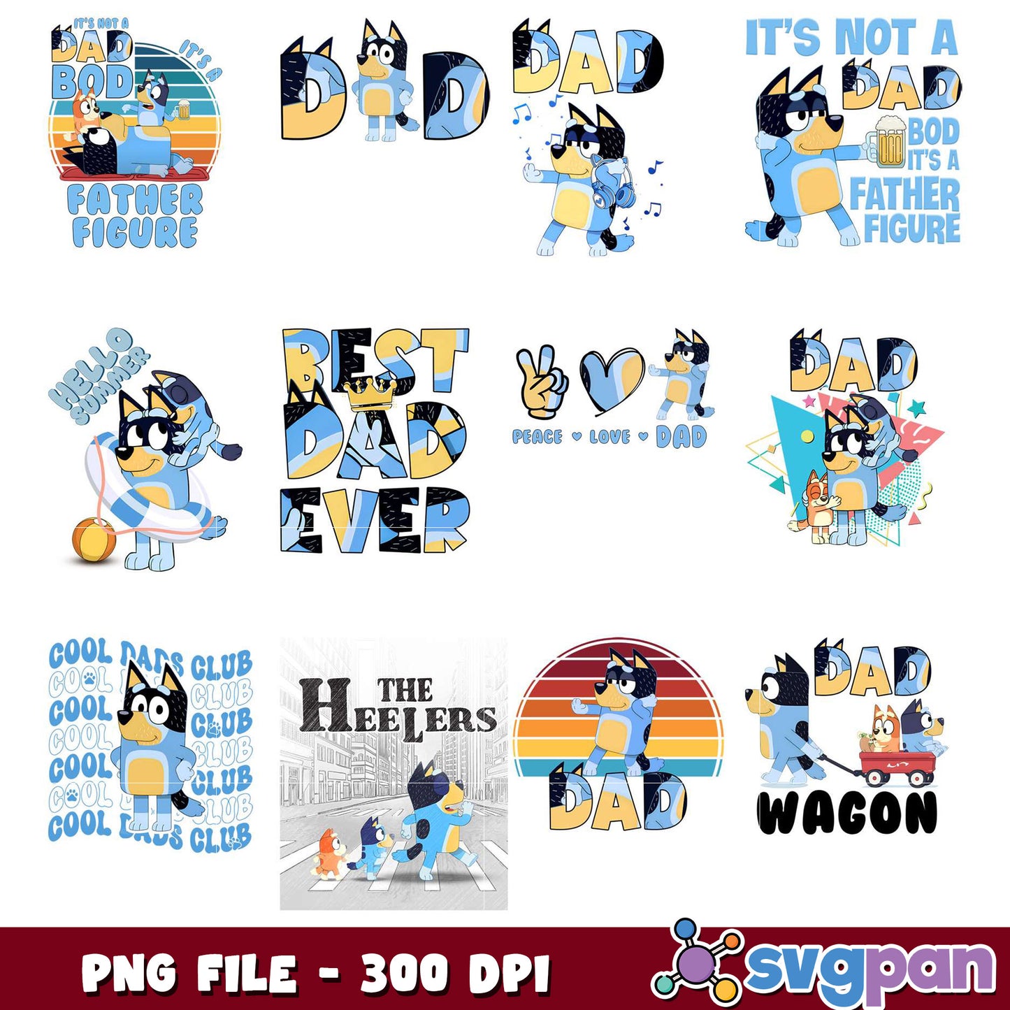 Bluey Dad PNG Bundle 10 Cute Designs