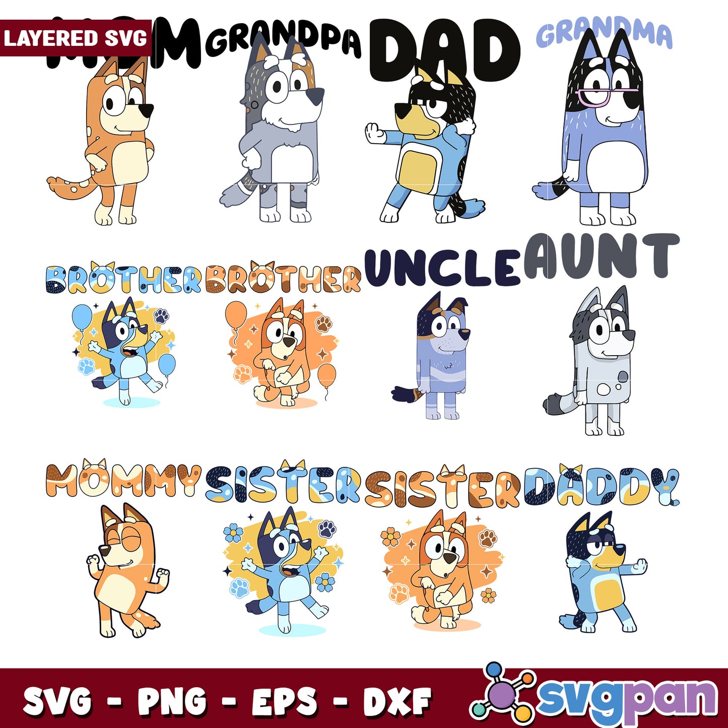 Bluey Family SVG Bundle Layered