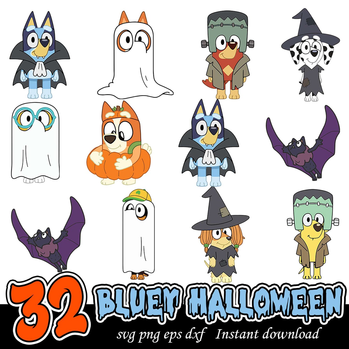 Bluey Halloween SVG Bundle 32 PNG EPS DXF