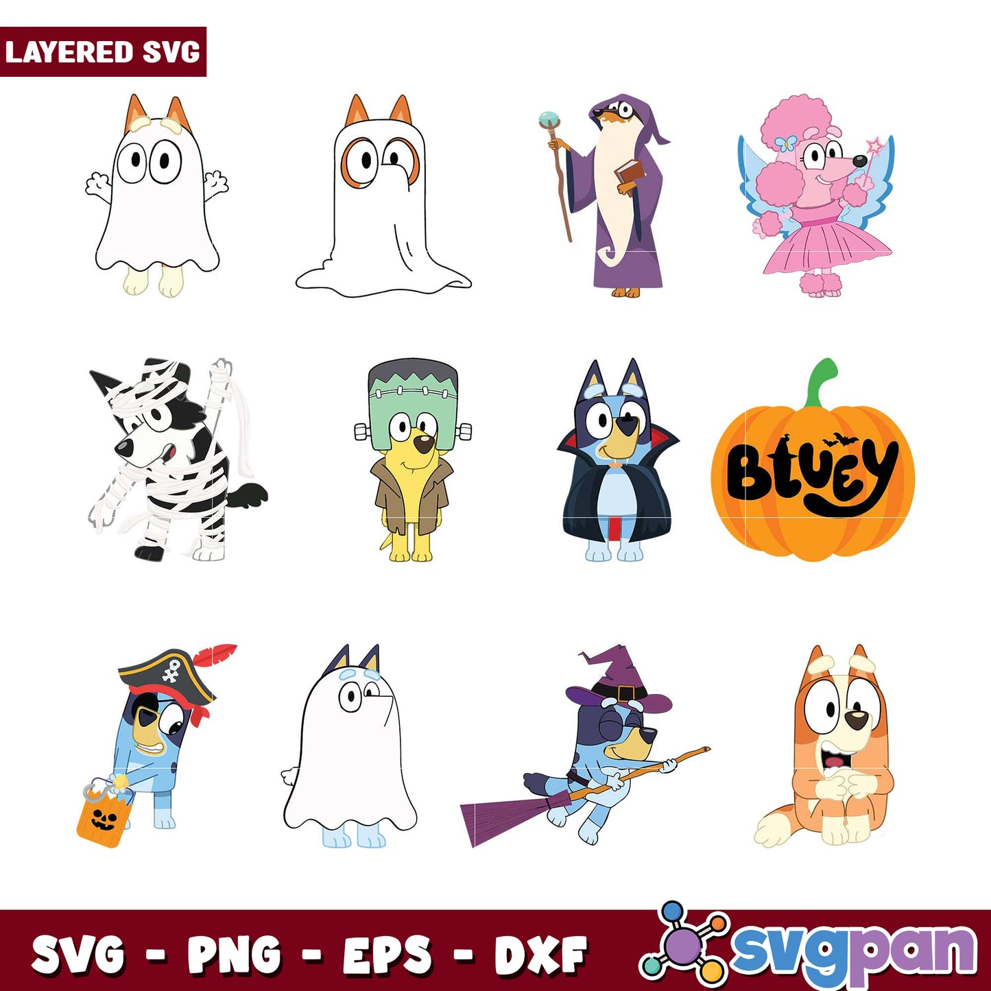 Bluey Halloween SVG Bundle Layered Designs