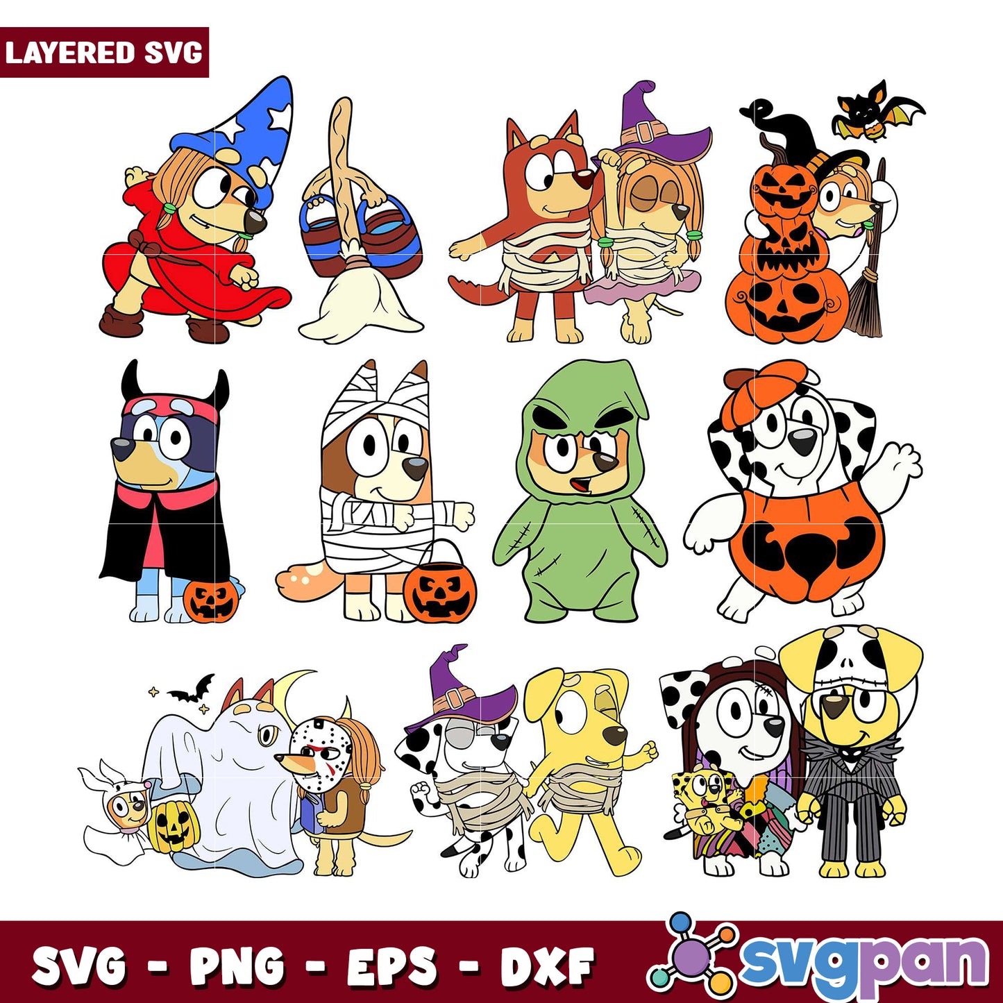 Bluey Halloween SVG Bundle Layered PNG, EPS, DXF