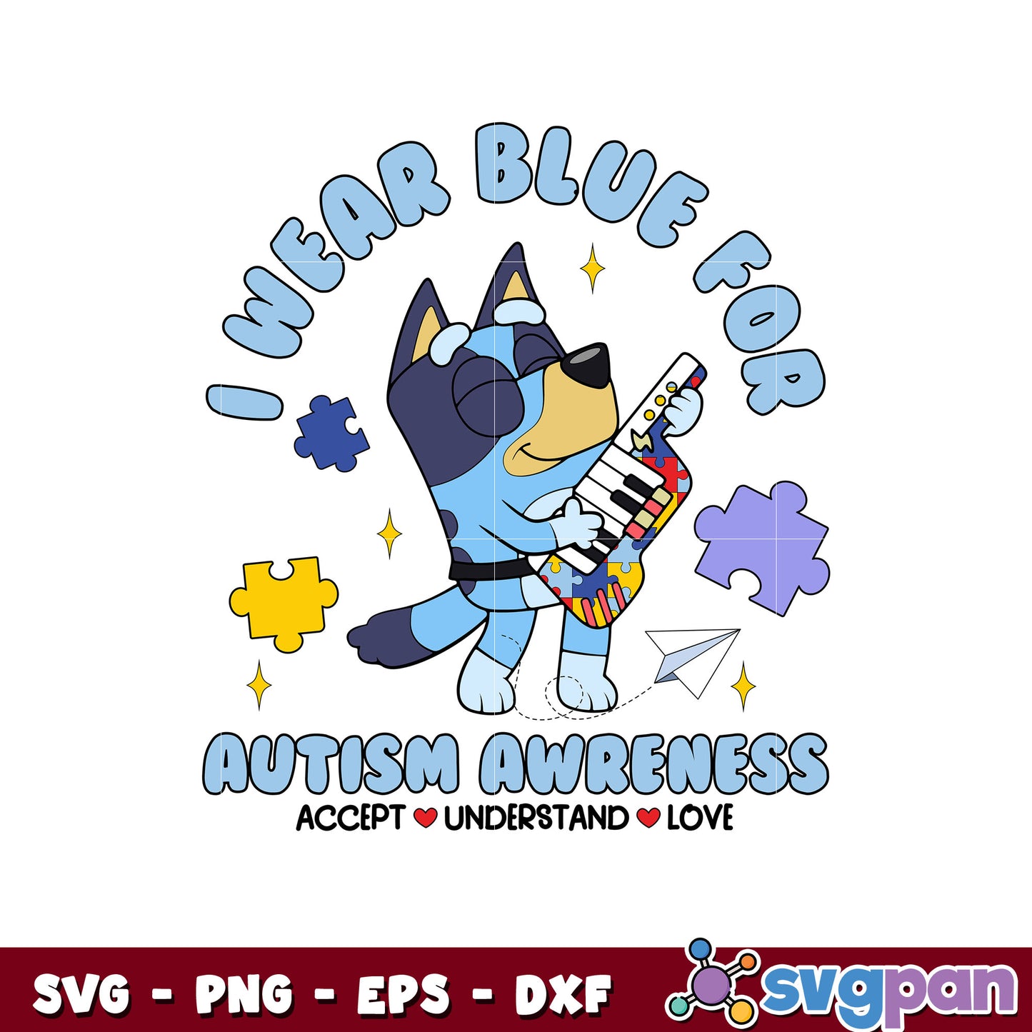 Bluey I wear bluey for autism awareness svg, bluey character svg