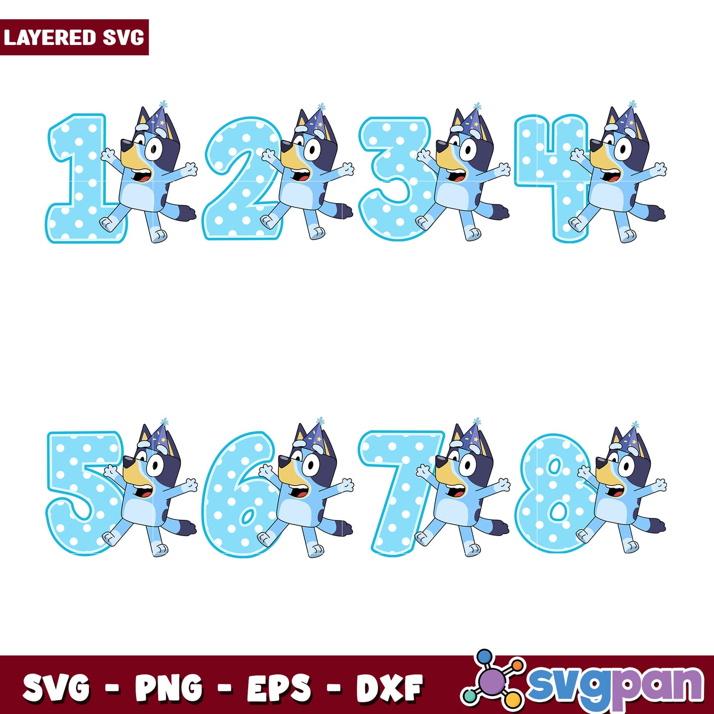 Bluey Number SVG Bundle 1-8