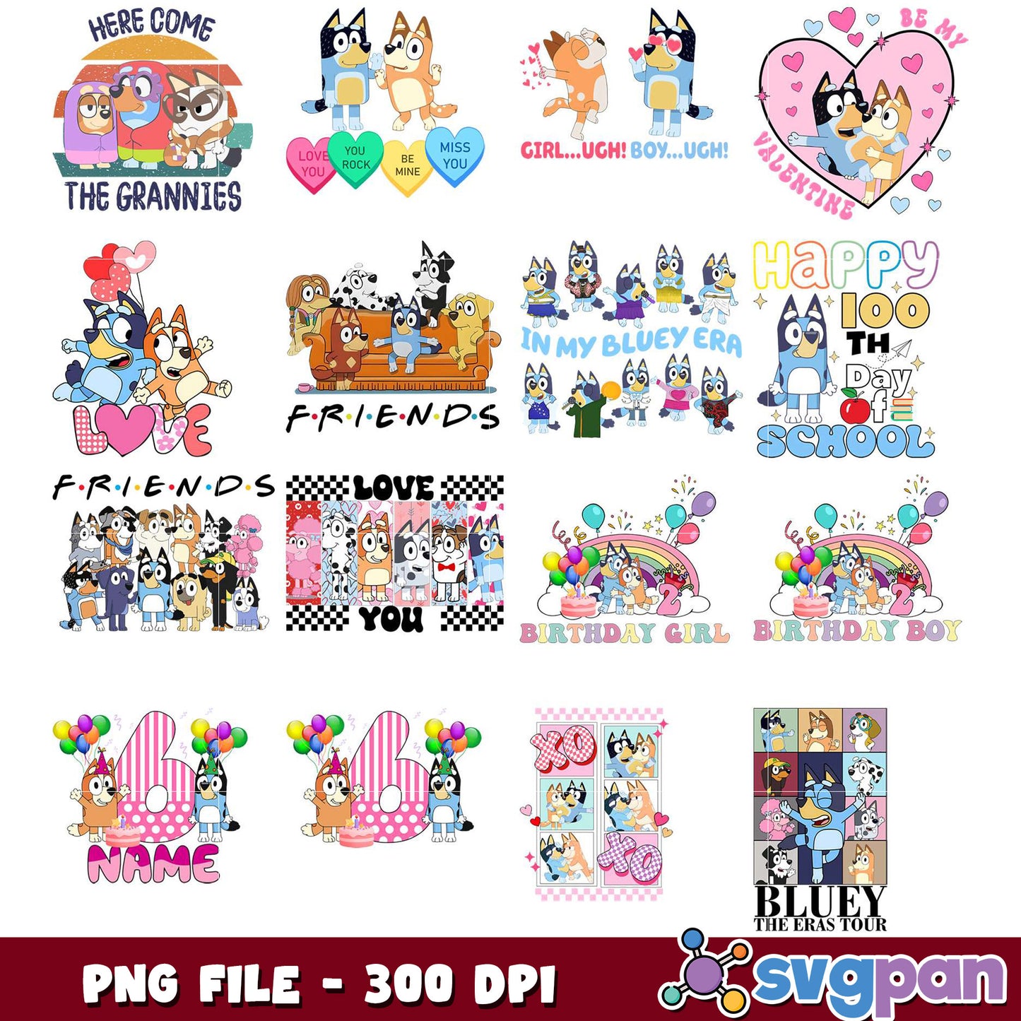 Bluey PNG Bundle 15+ Designs 300 DPI