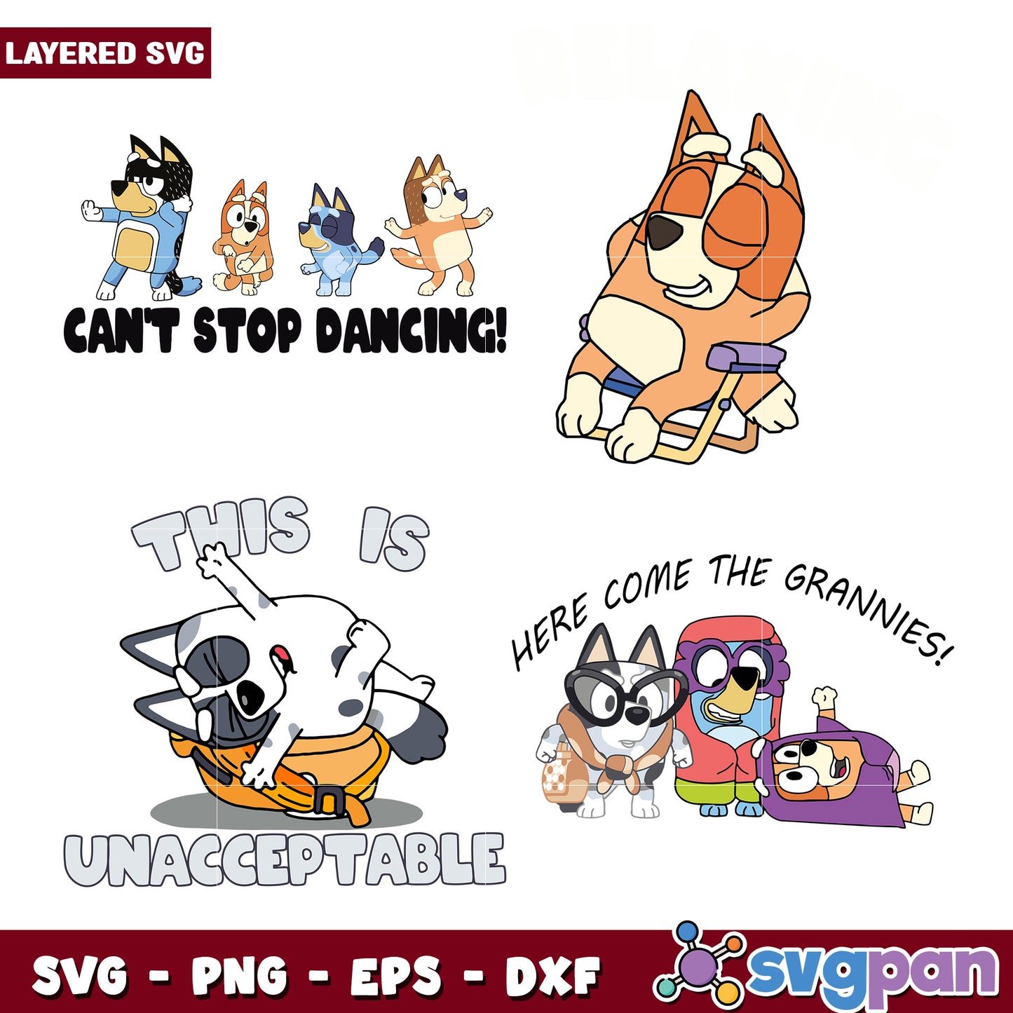 Bluey SVG Bundle Dancing Dogs & Grannies
