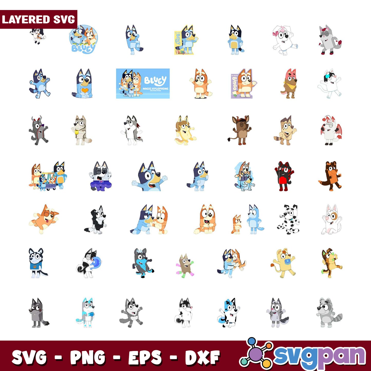 Bluey SVG Bundle Layered PNG, EPS, DXF