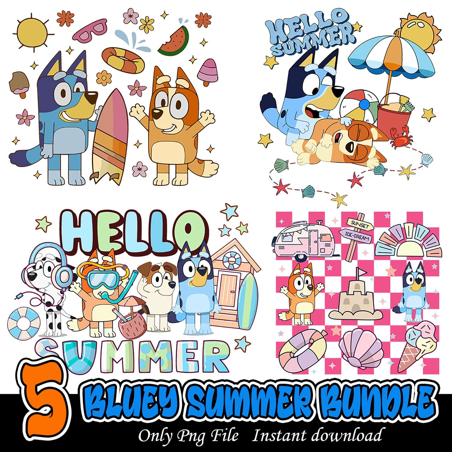Bluey Summer Bundle PNG Designs for Fun and Creativity