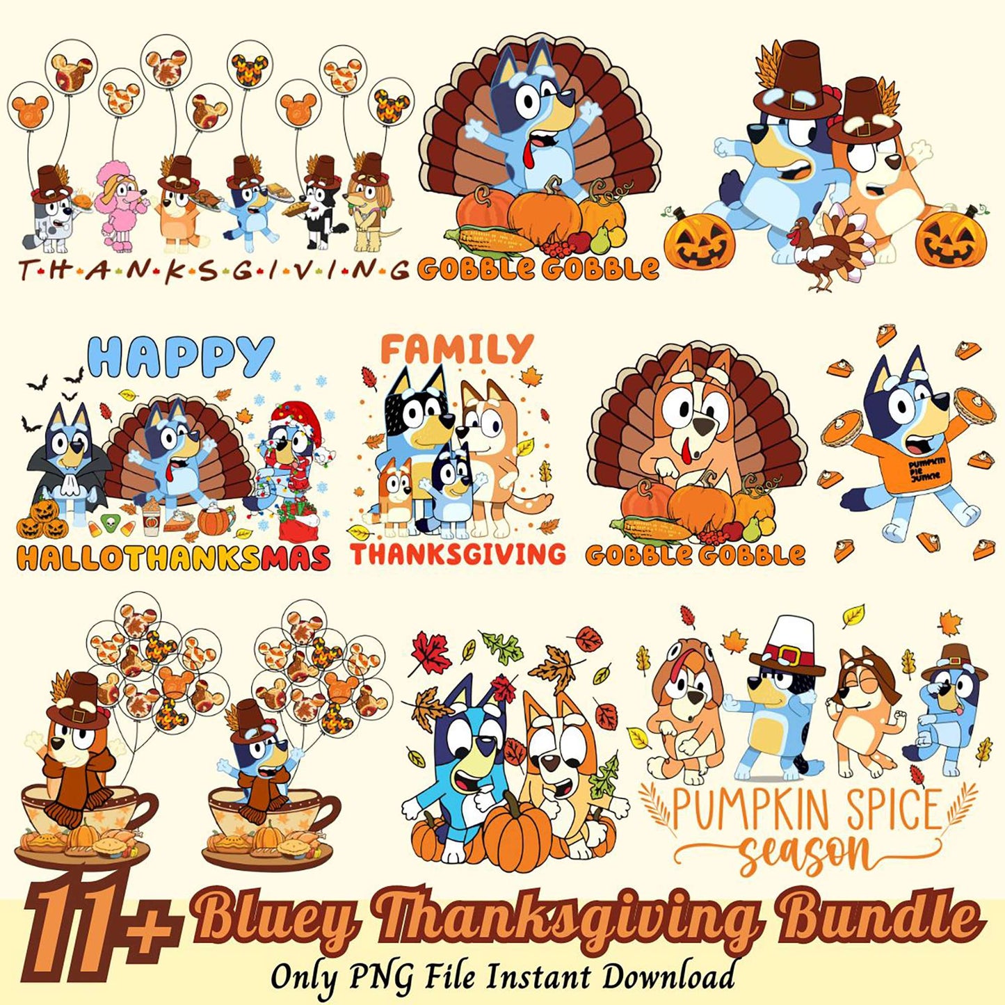 Bluey Thanksgiving SVG Bundle 11+ PNG Designs