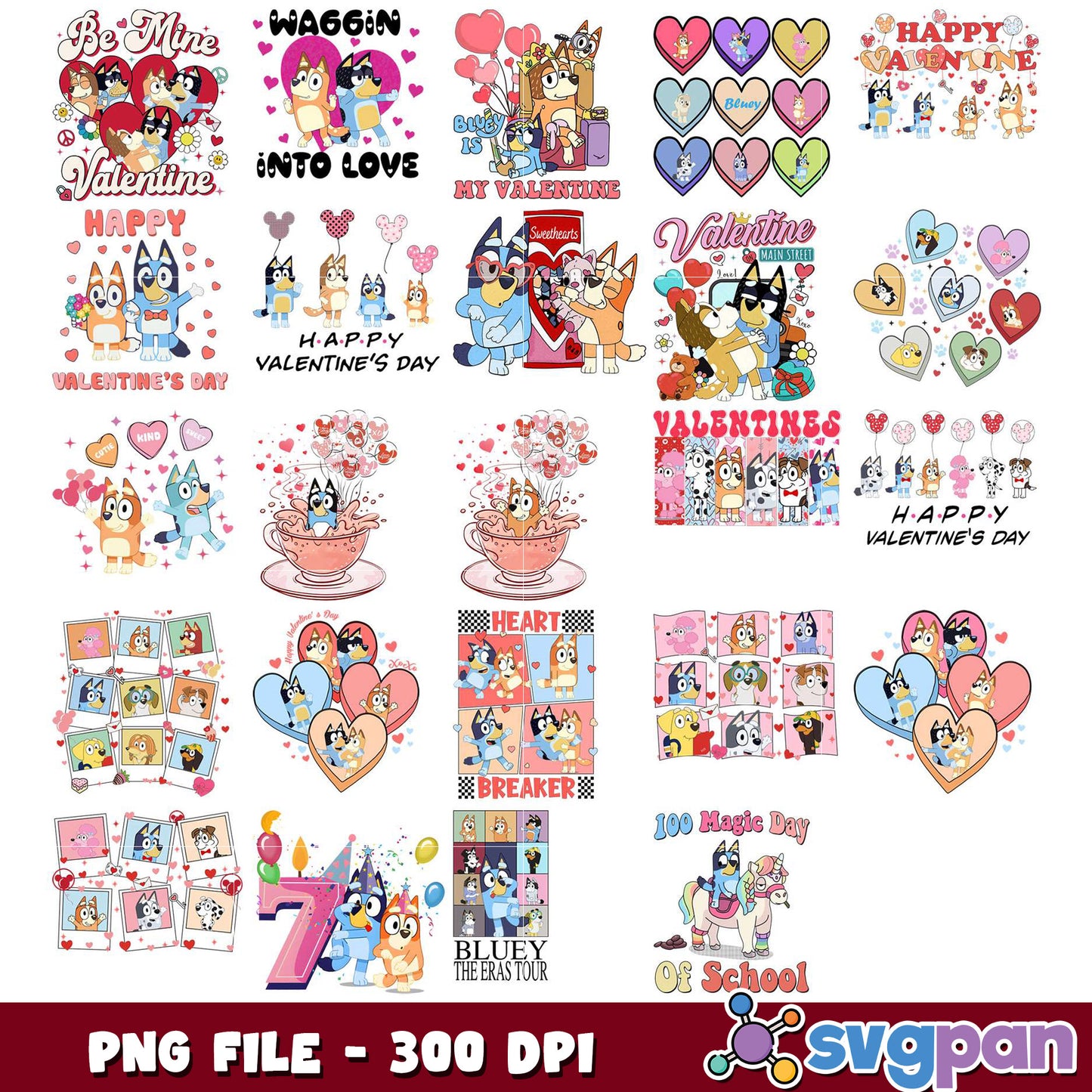 Bluey Valentine's Day PNG Bundle - 300 DPI