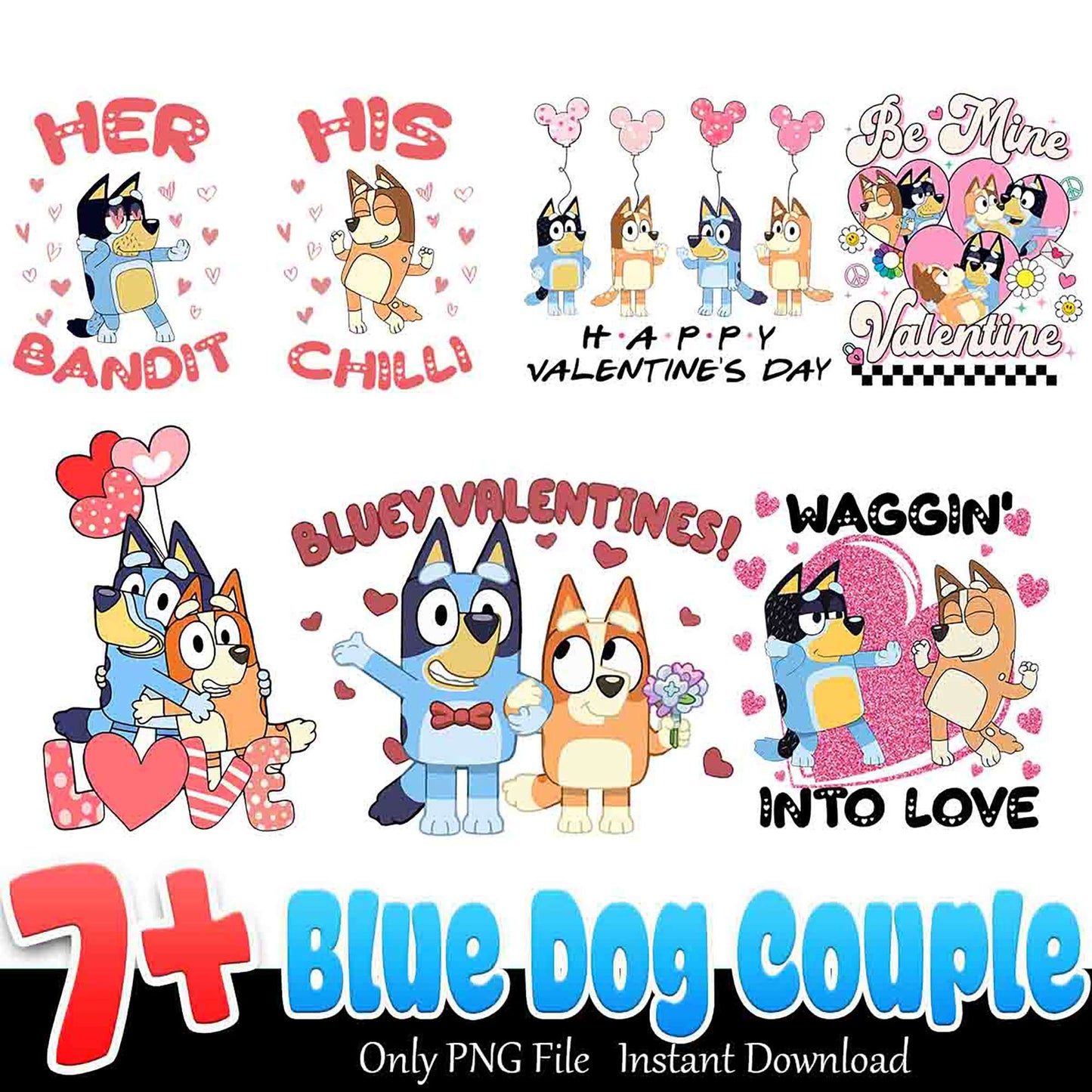 Bluey Valentines PNG Dog Couple Designs