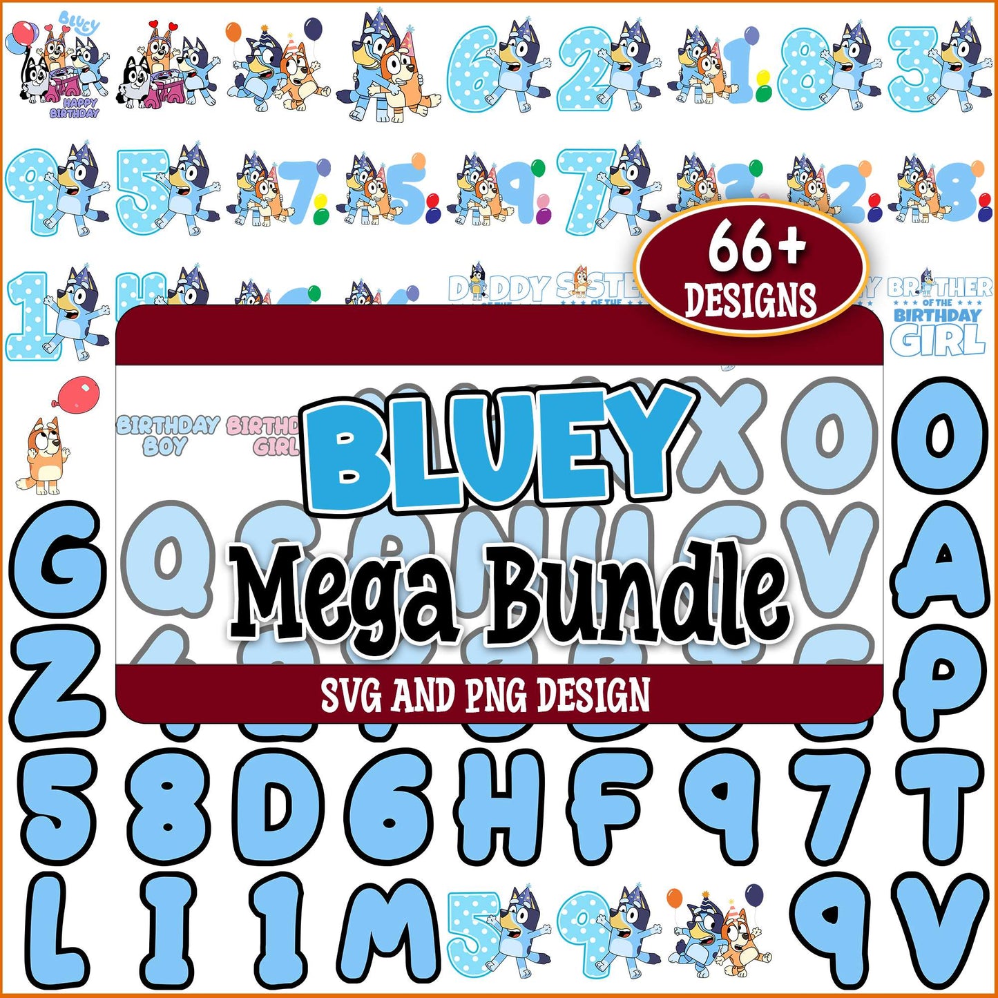 Bluey alphabet birthday svg bundle