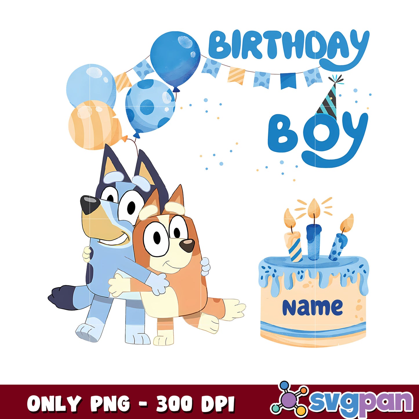 Bluey and bingo birthday boy design png, bingo's birthday bluey png