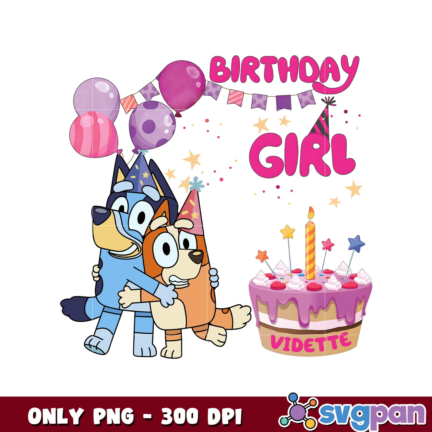 Bluey and bingo birthday girl vedette png, bluey birthday png