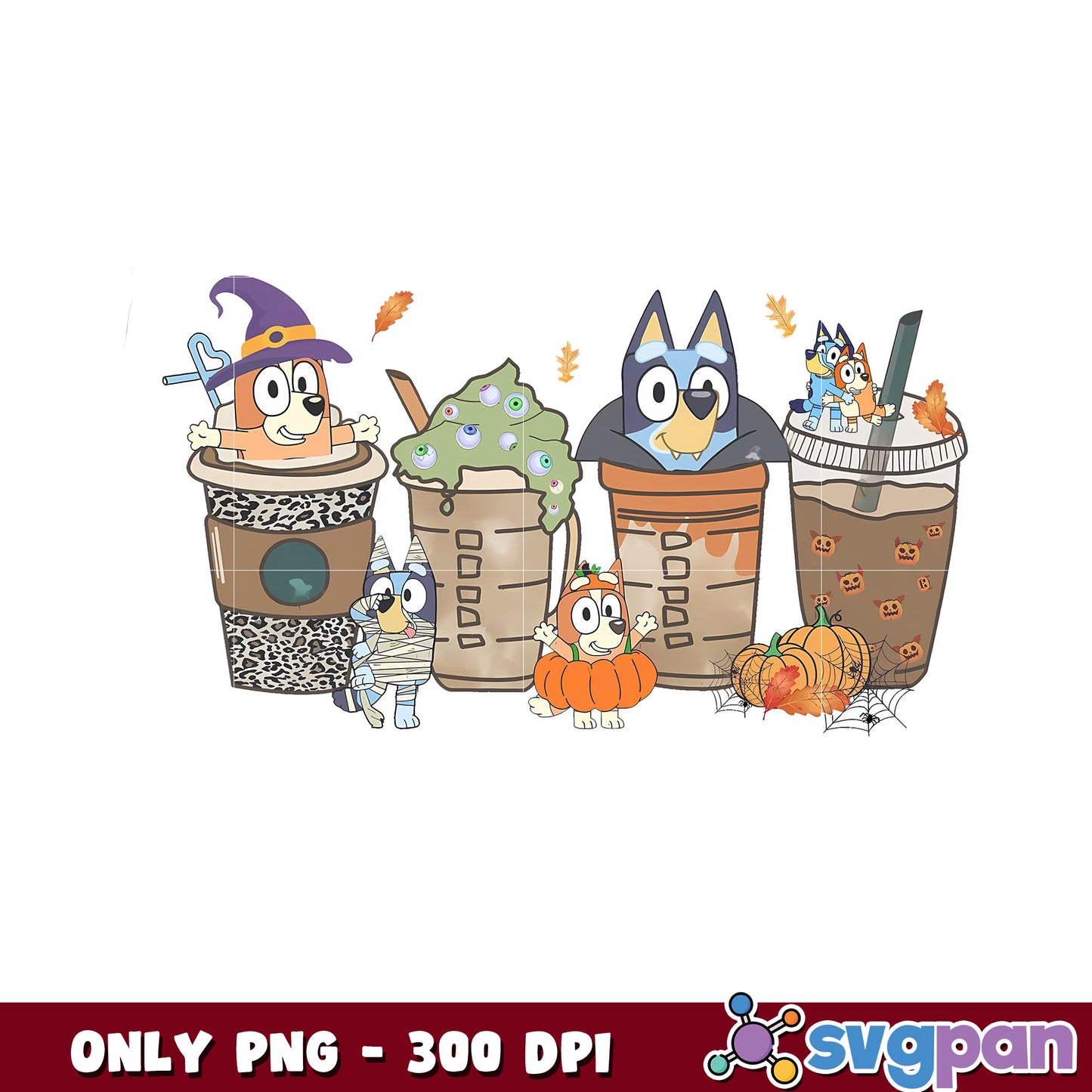 Bluey and bingo coffee cup halloween png, halloween bluey png