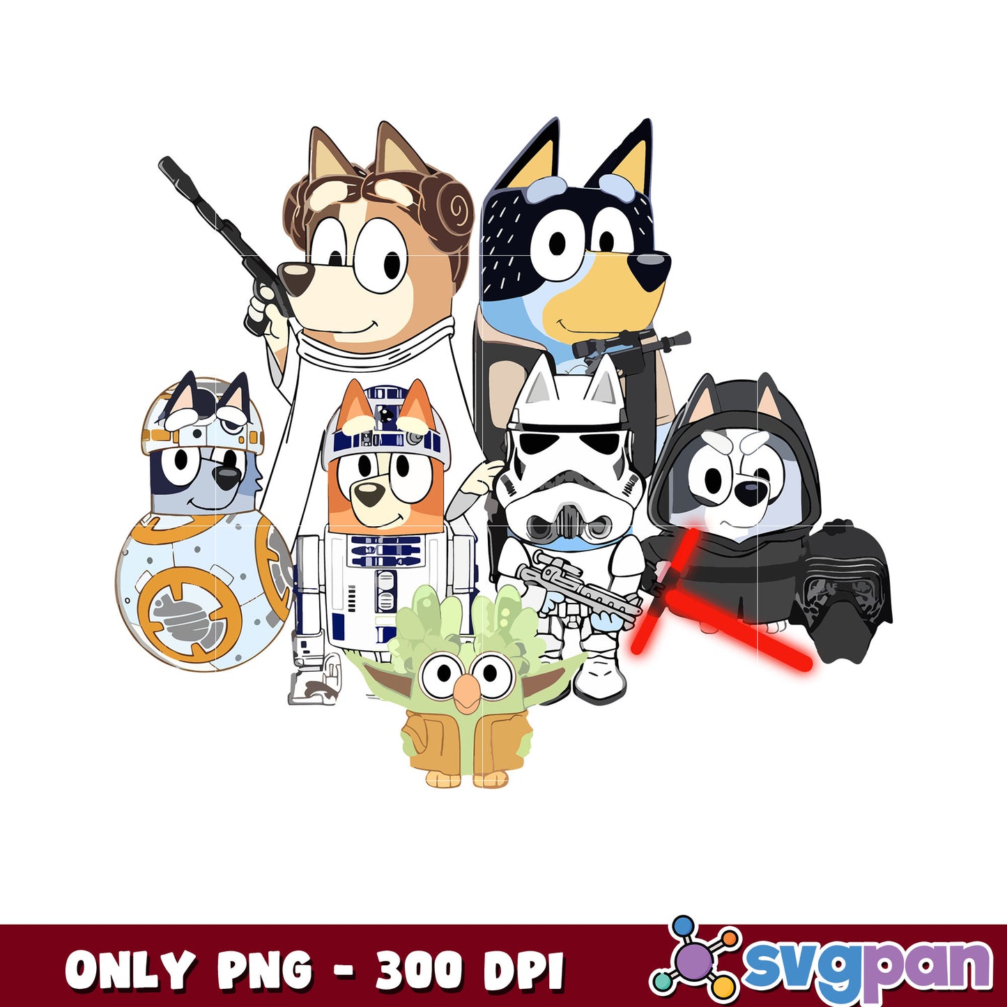 Bluey and friends star wars png, characters in bluey png