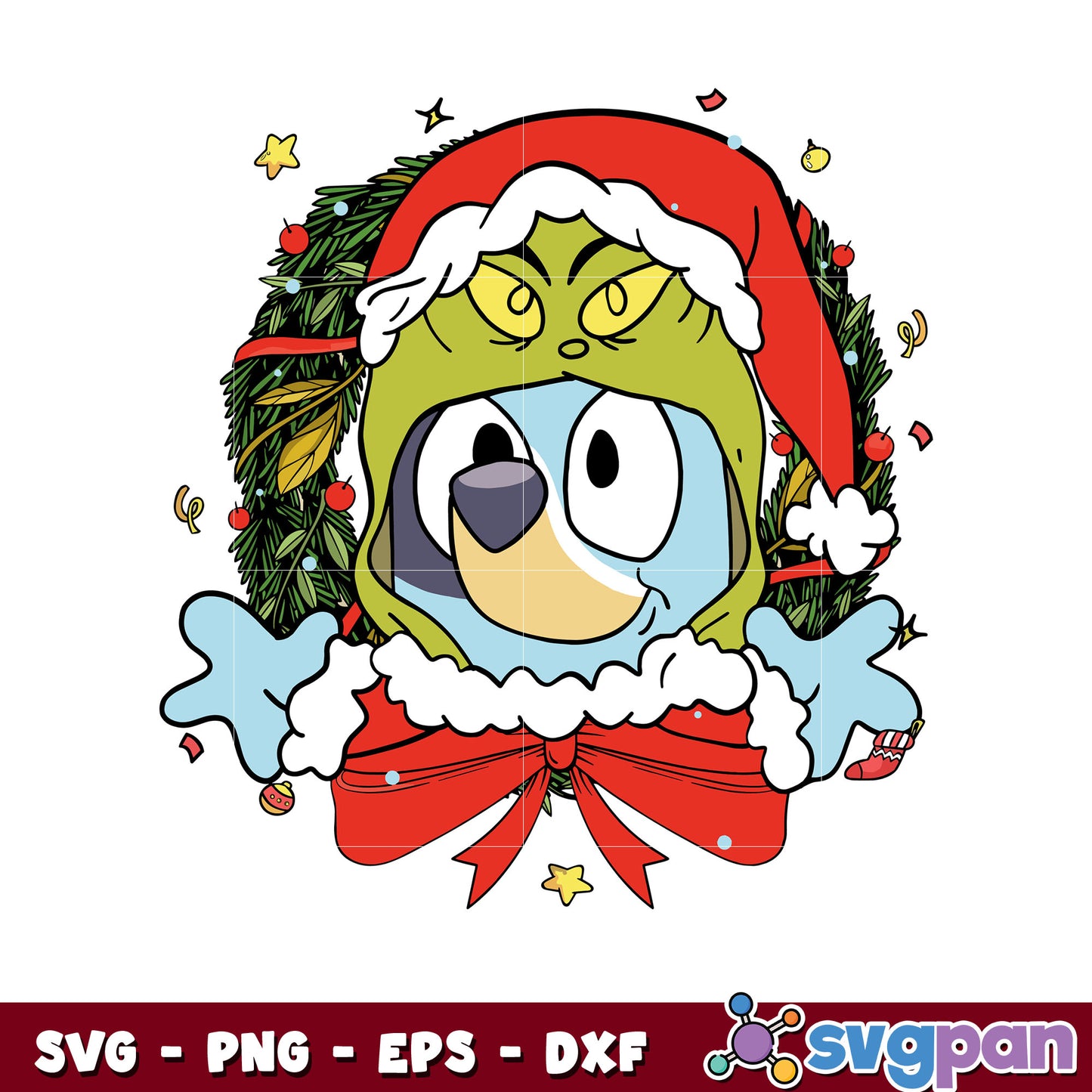 Bluey and grinch wreath christmas svg, bluey christmas svg