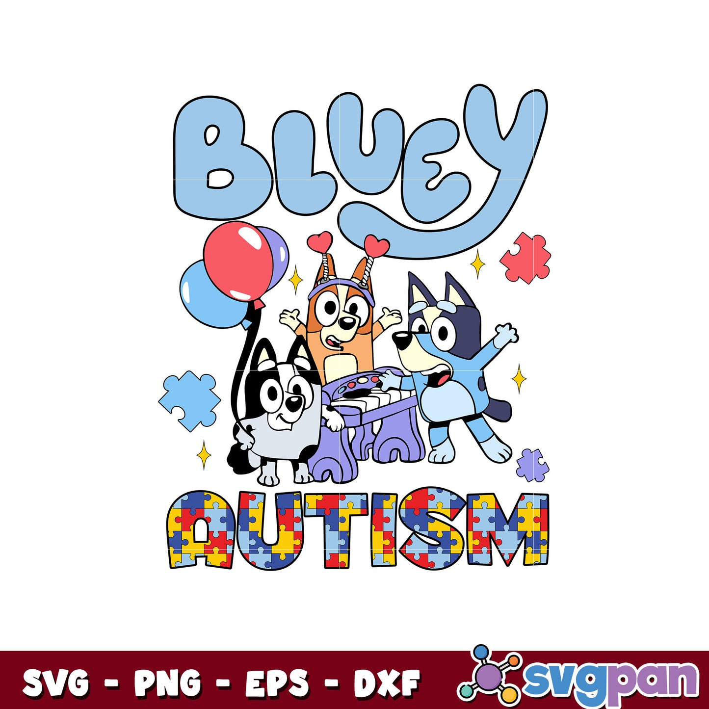 Bluey autism friends cartoon dog svg, bluey autism svg, bluey cartoon svg