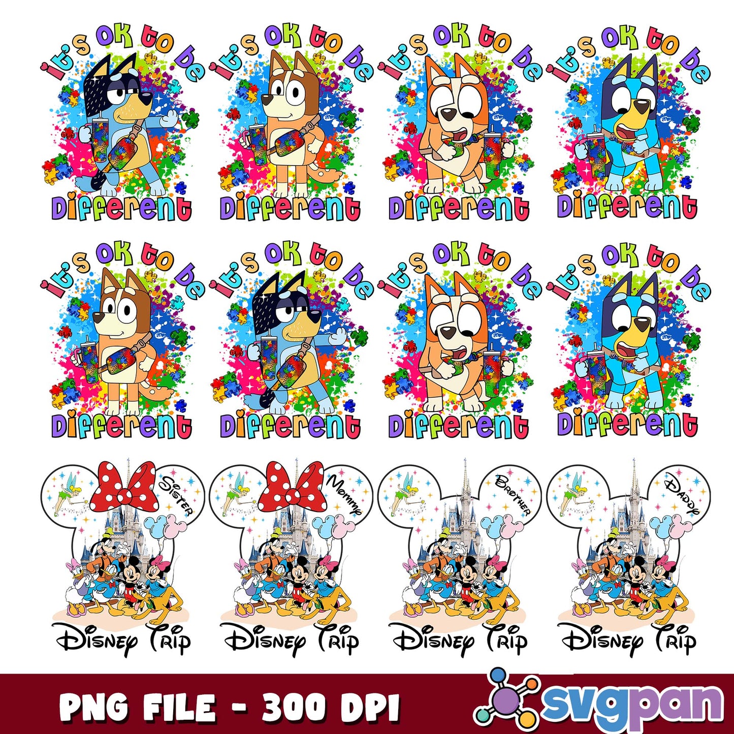 Bluey autism x disney trip png bundle