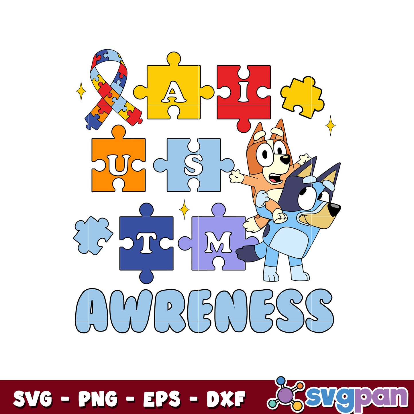 Bluey bingo autism cartoon dog svg, bluey autism svg, bluey cartoon svg