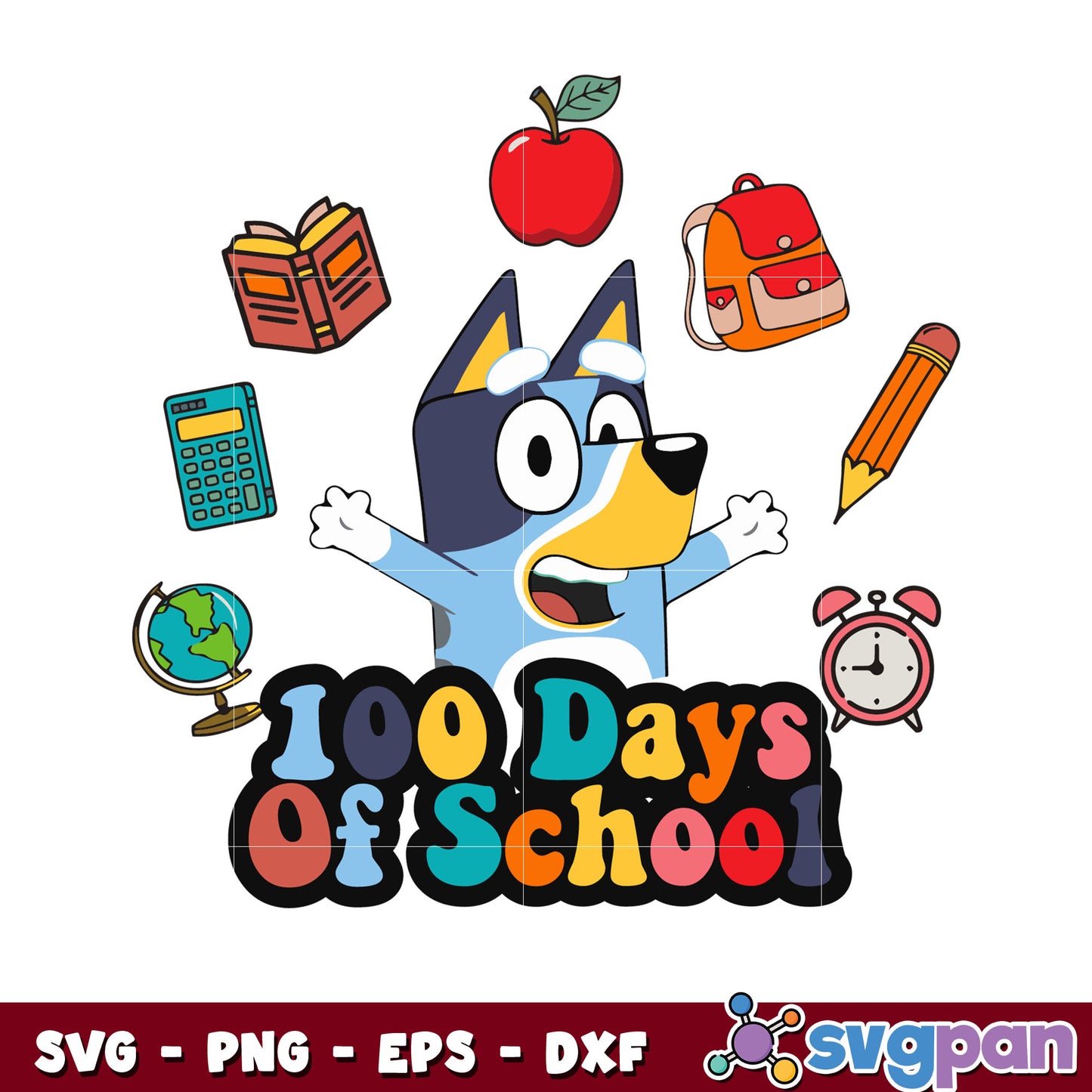 Bluey cartoon 100 days of school svg, characters in bluey svg