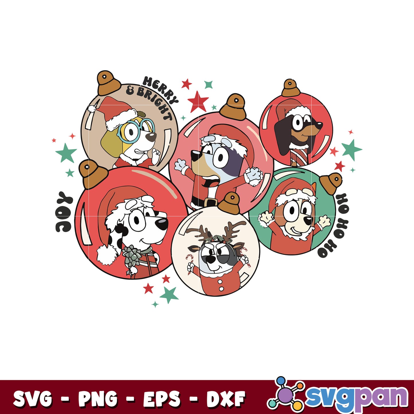 Bluey christmas family merry and bright svg, bluey friends svg