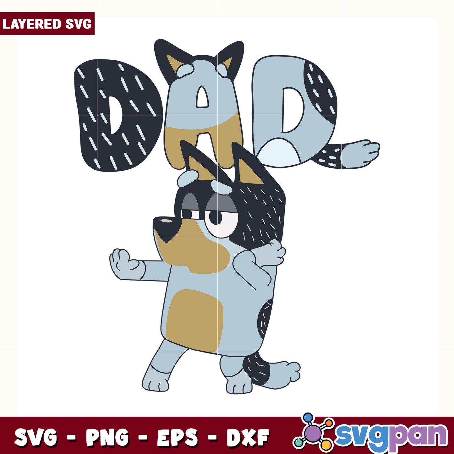 Bluey dad character design svg, cute dog cartoon svg, bluey and bingo svg