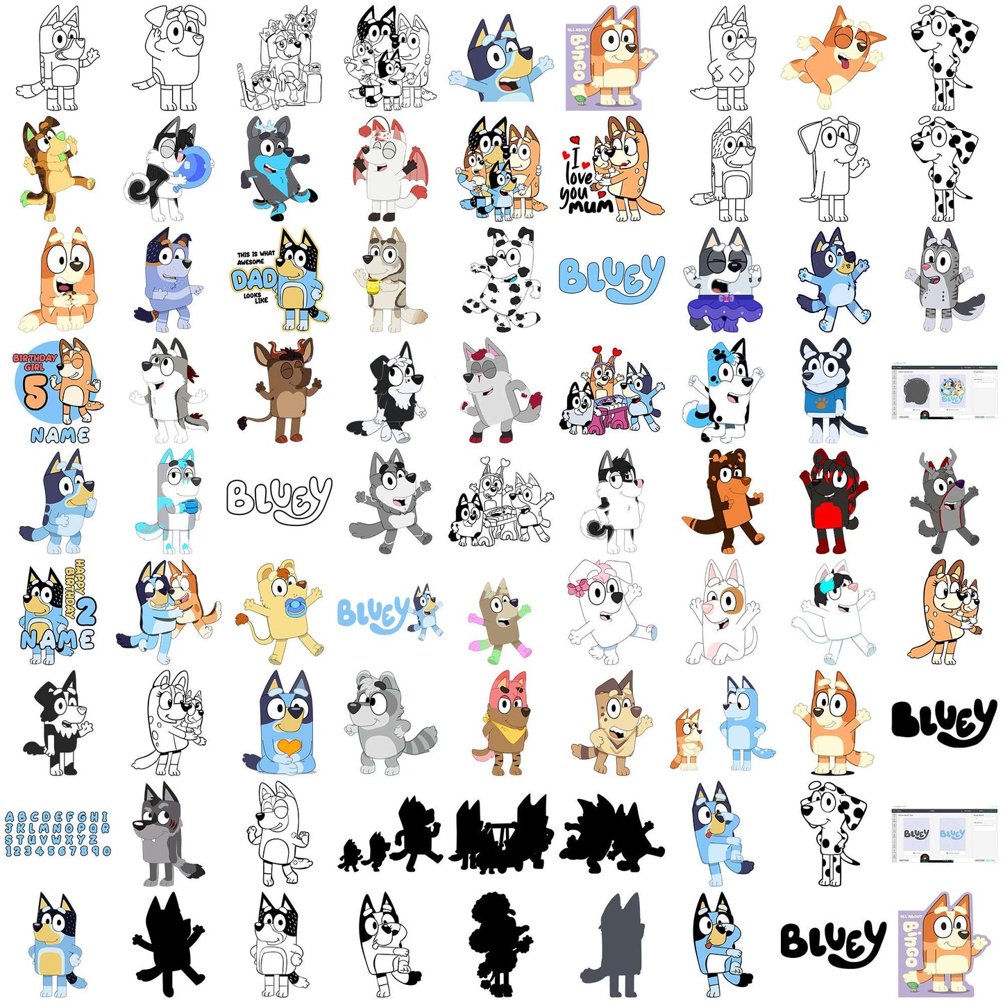 Bluey design collection svg bundle, bluey cake svg, bluey costume svg