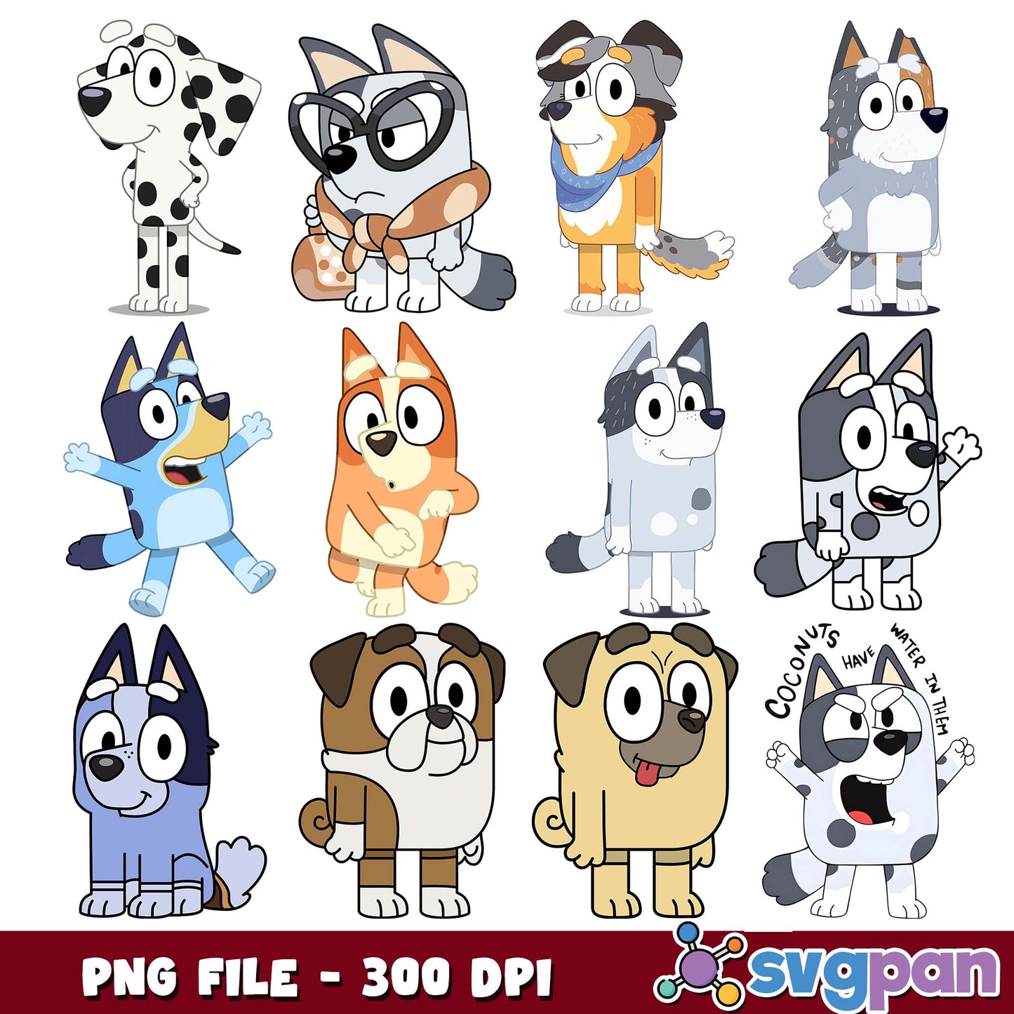 Bluey dog friends png bundle