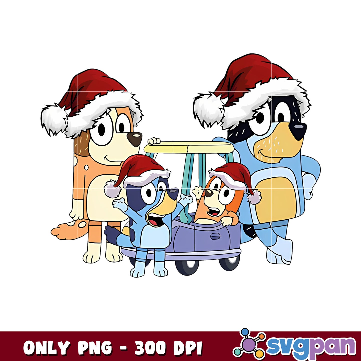 Bluey family merry christmas png, bluey christmas hat png