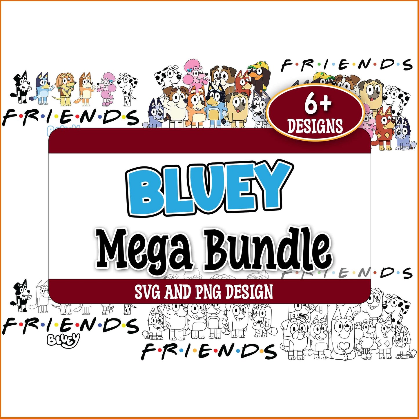 Bluey friends sketch svg bundle
