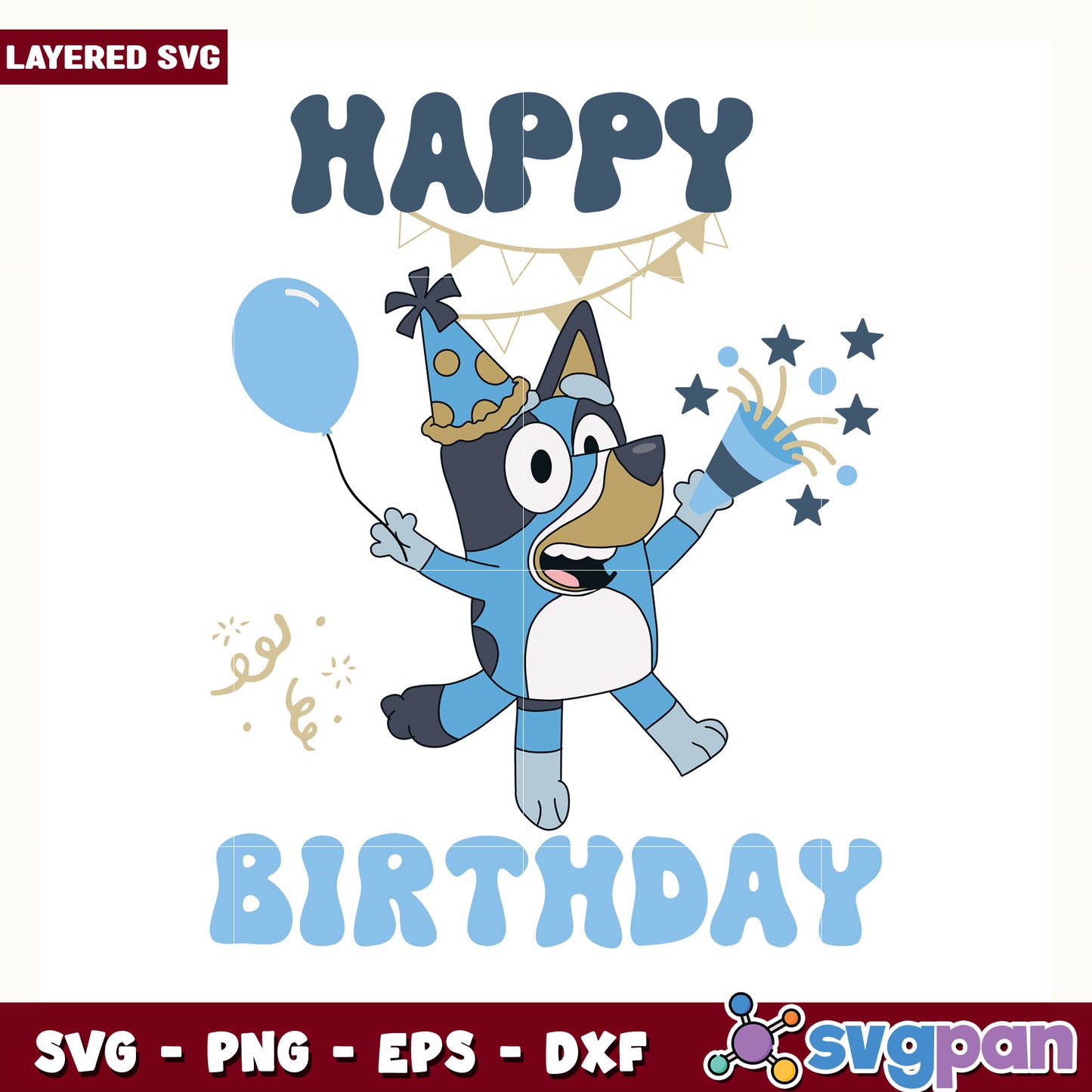 Bluey happy birthday design svg, cute dog cartoon svg, bluey cartoon svg