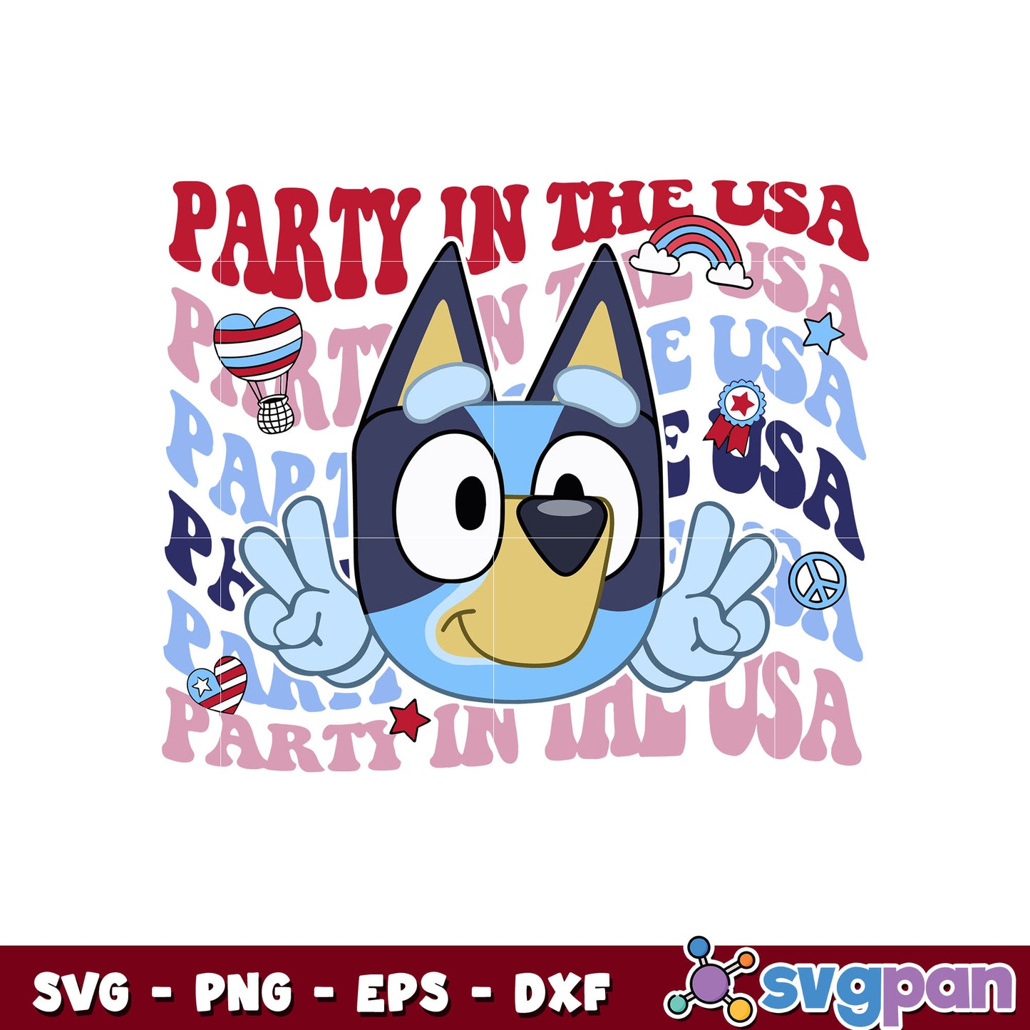 Bluey head party in the usa svg, bluey head svg, 4th of july svg