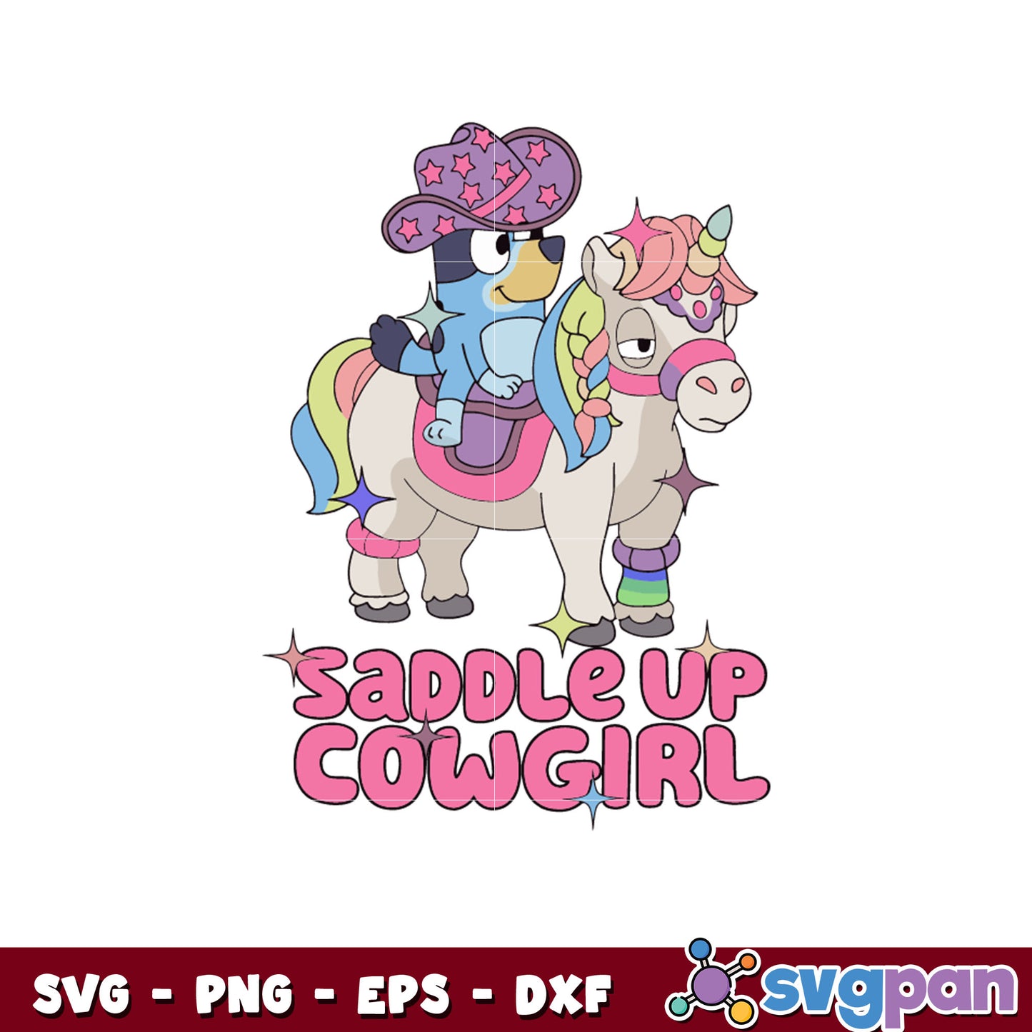 Bluey saddle up cowgirl design svg, bluey characters svg, bluey dog svg