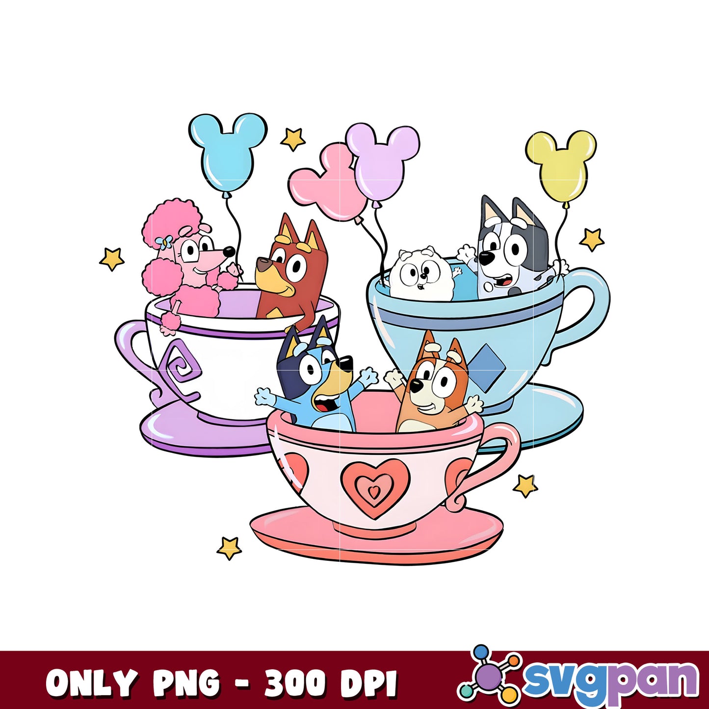 Bluey teacup cartoon png, bluey and friends png, bluey characters png