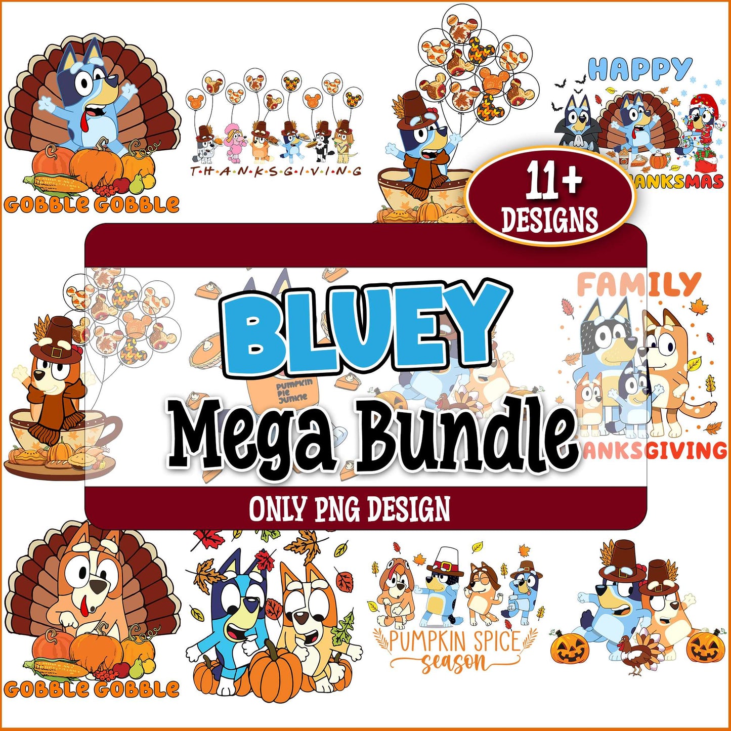 Bluey x thanksgiving png bundle