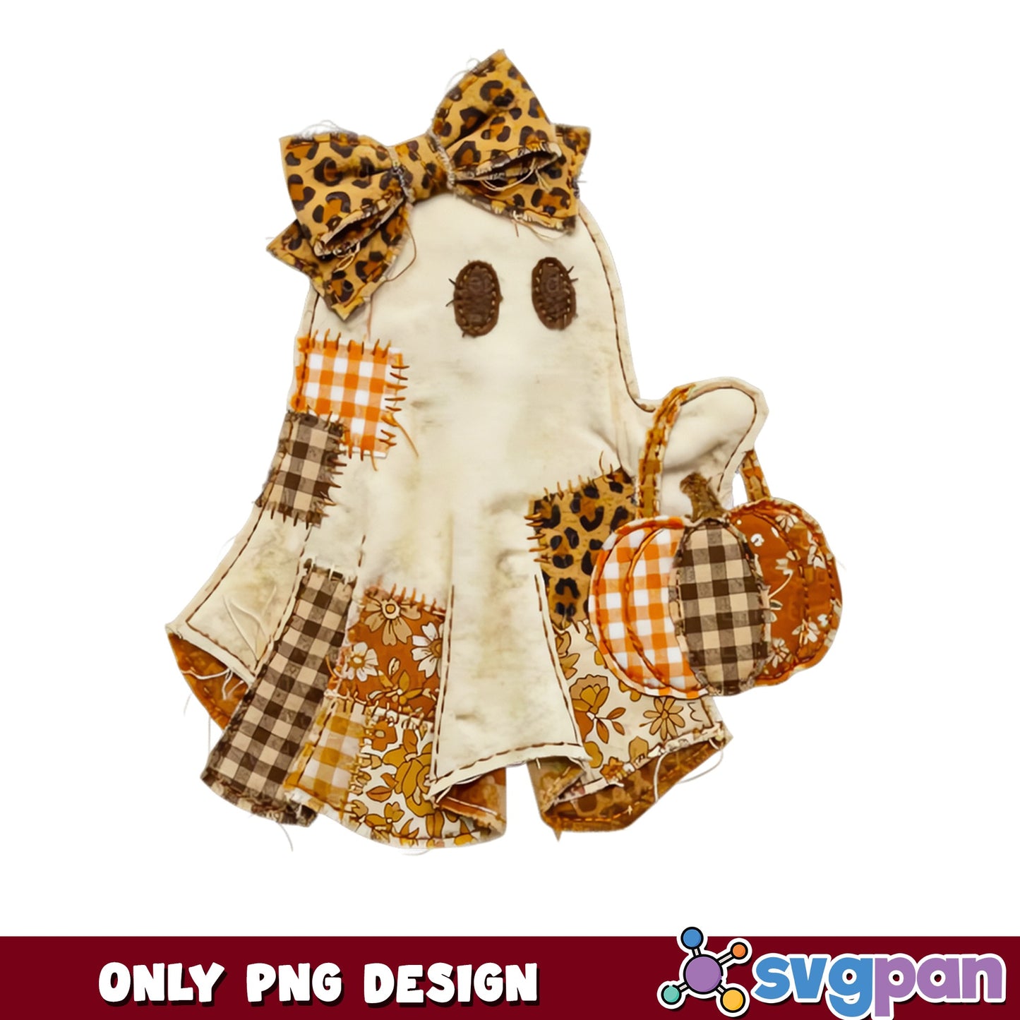 Boho Ghost Pumpkin Halloween PNG, Leopard Bow Ghost PNG, Fall PNG