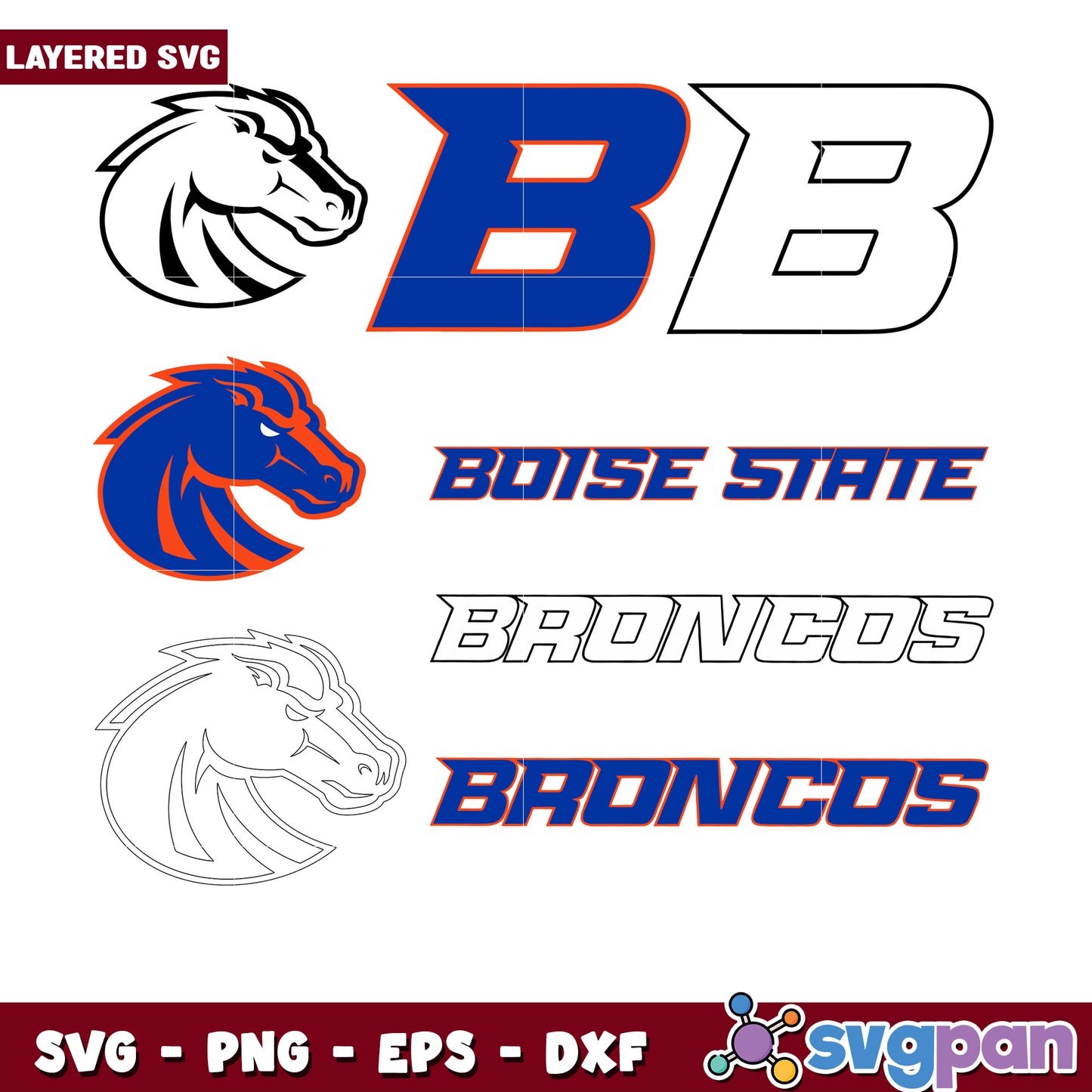 Boise State Broncos Layered SVG Bundle Design Files