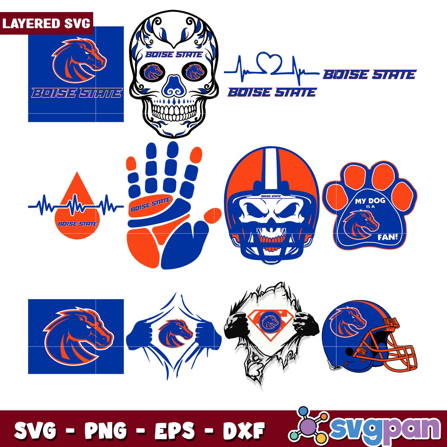 Boise State Broncos SVG Bundle Layered Designs