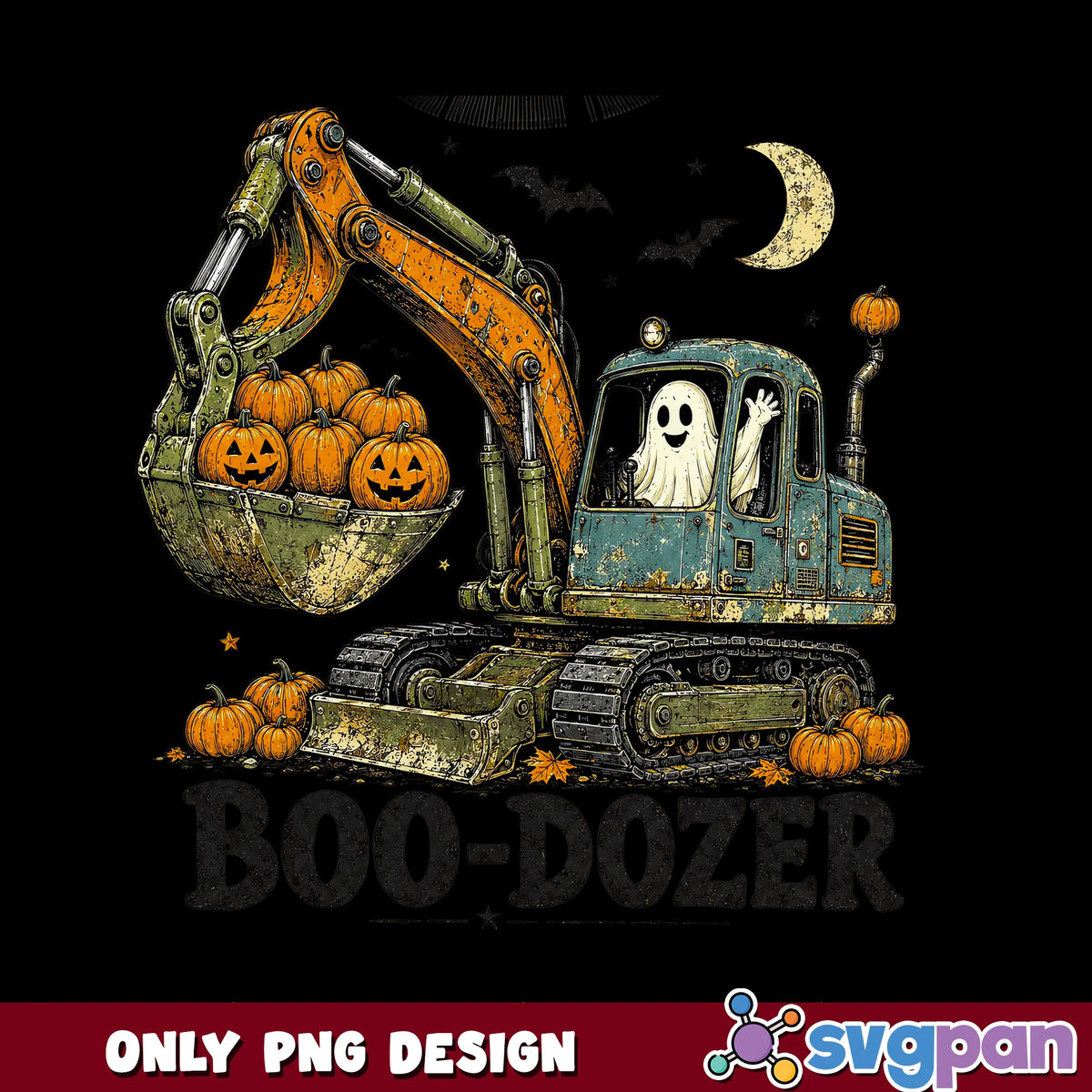 Boo Dozer Halloween Ghost Excavator PNG, Pumpkin PNG, Halloween PNG