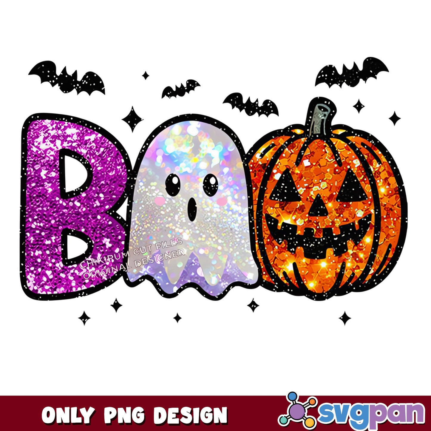Boo Halloween PNG, Ghost Pumpkin Glitter PNG, Halloween PNG