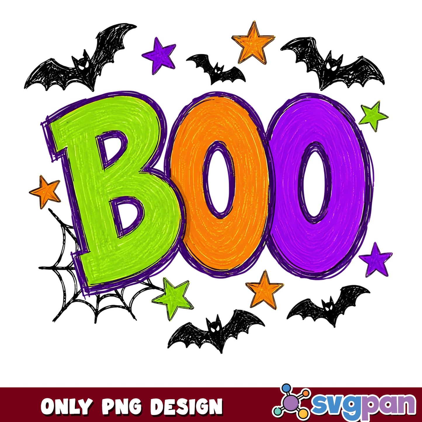 Boo Halloween PNG, Spooky Bats Stars PNG, Halloween Clipart PNG