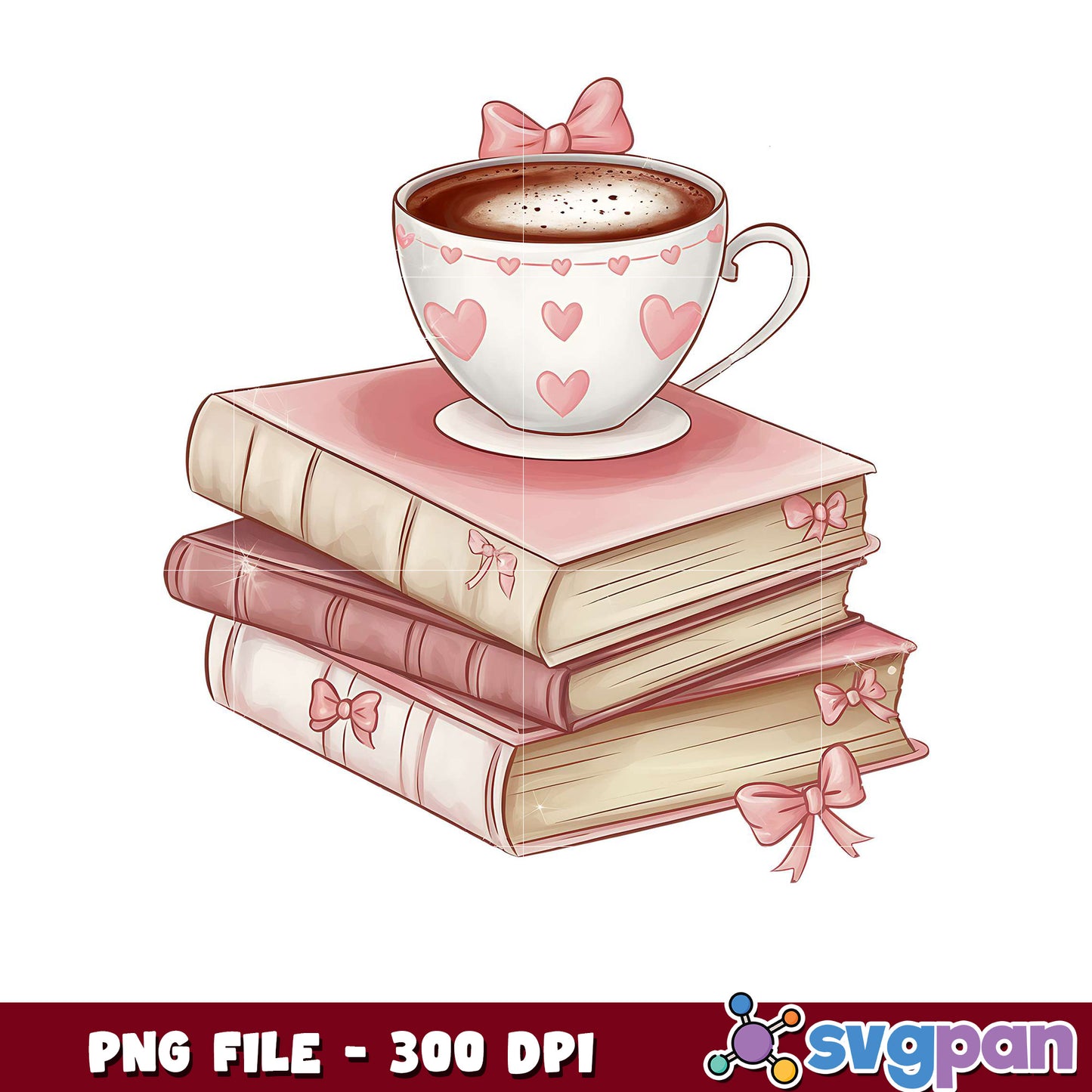 Books and Coffee Cup Illustration, Ideal for Home Decor